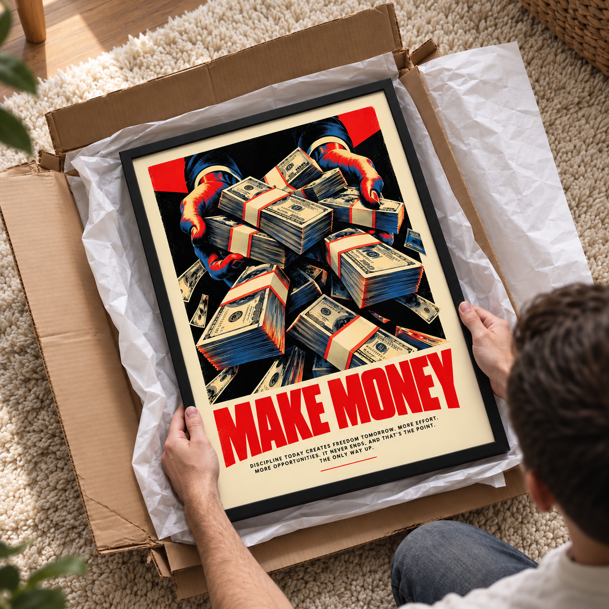 MAKE MONEY – LUXURY MOTIVATIONAL POSTER FRAMED (42x30CM)