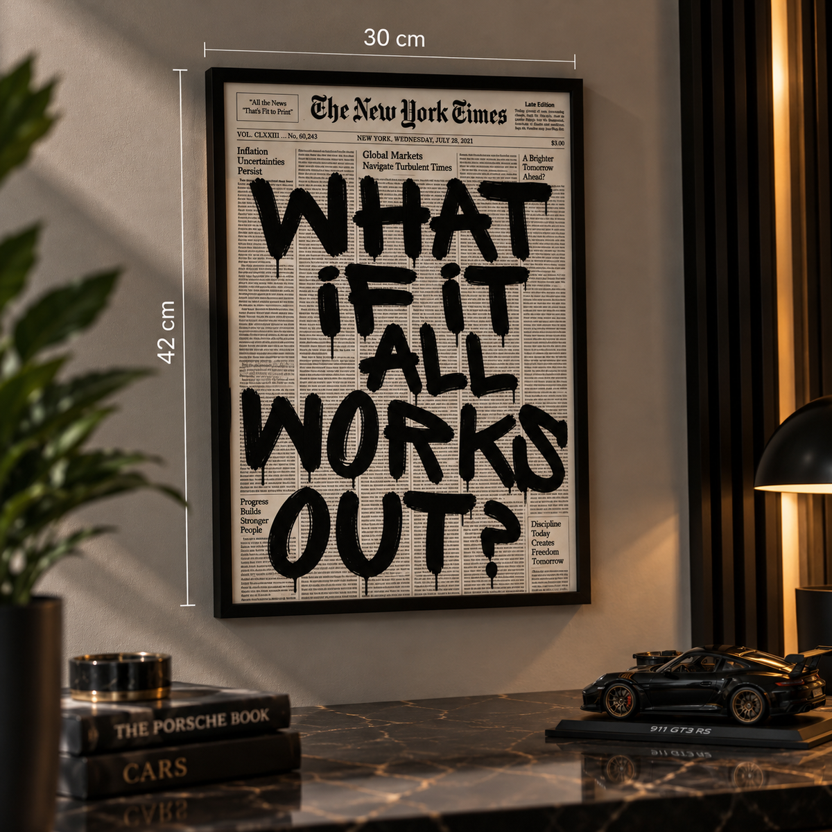WHAT IF IT ALL WORKS OUT? – MOTIVATIONAL POSTER FRAMED (42x30CM)