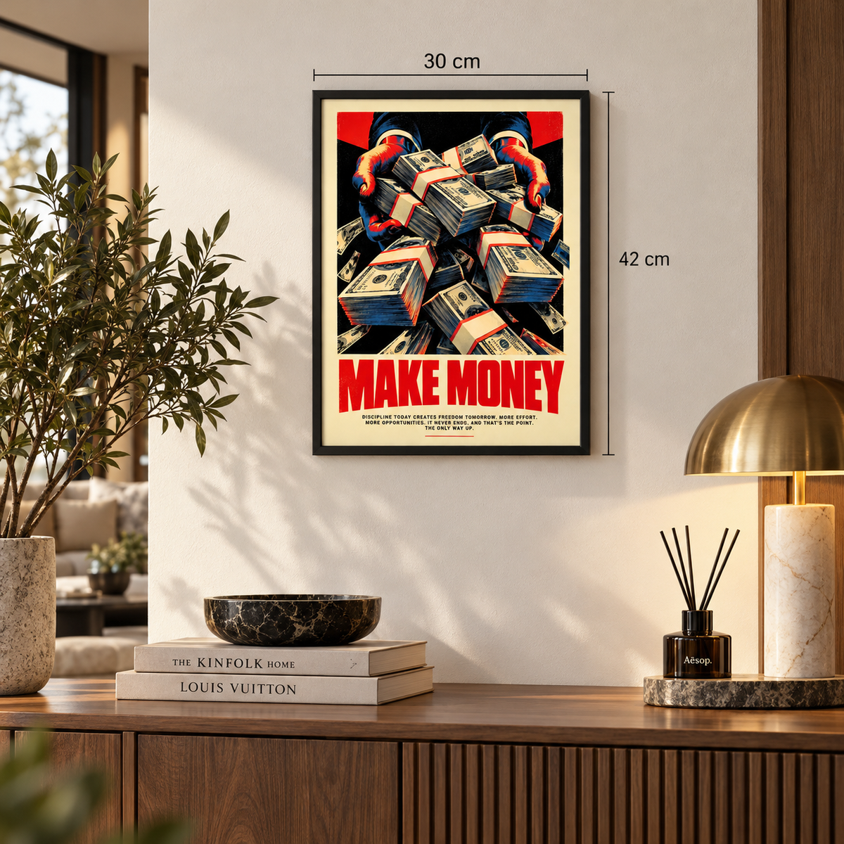 MAKE MONEY – LUXURY MOTIVATIONAL POSTER FRAMED (42x30CM)