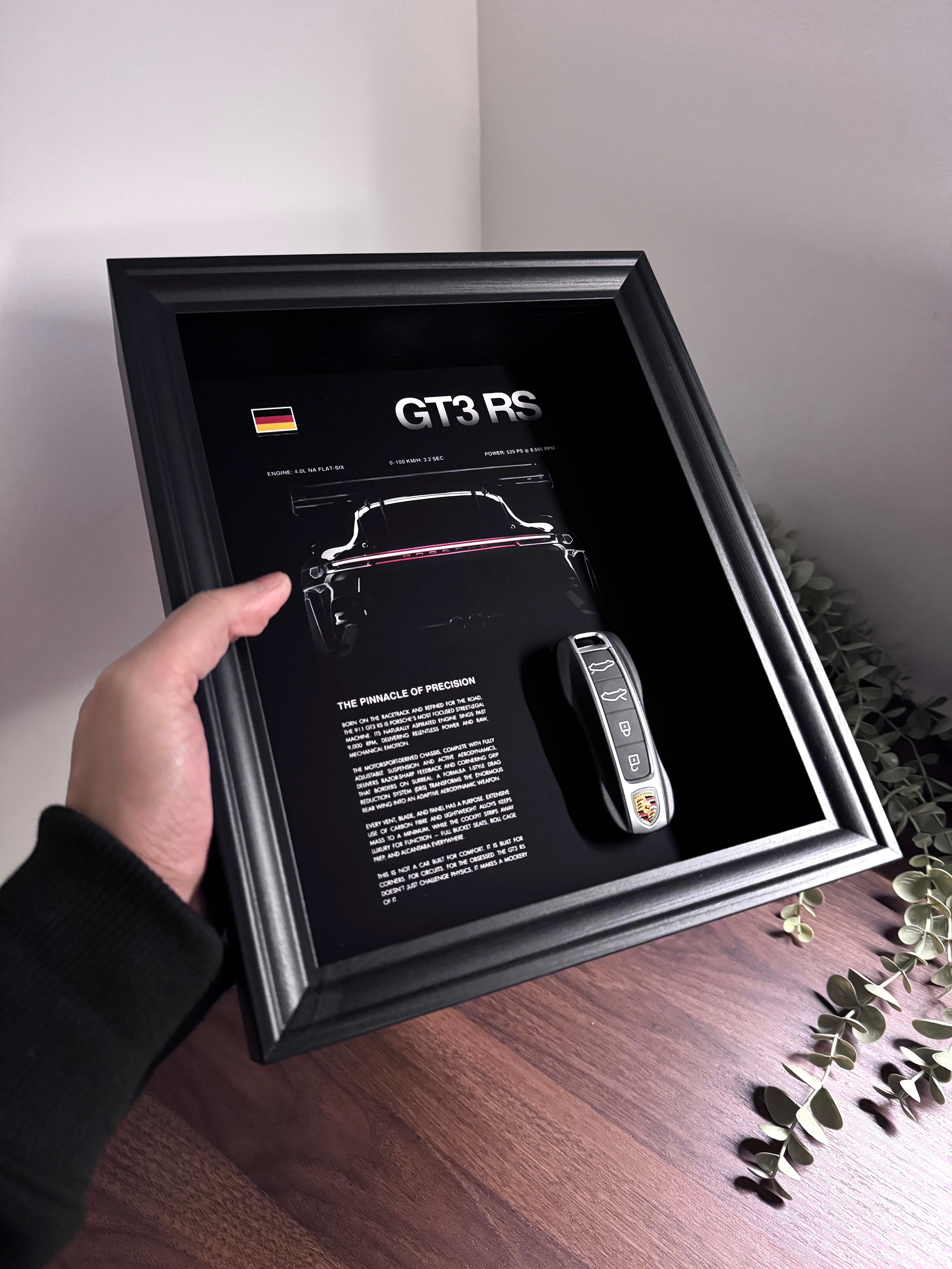 Porsche GT3 RS Car Key & Spec Sheet Frame