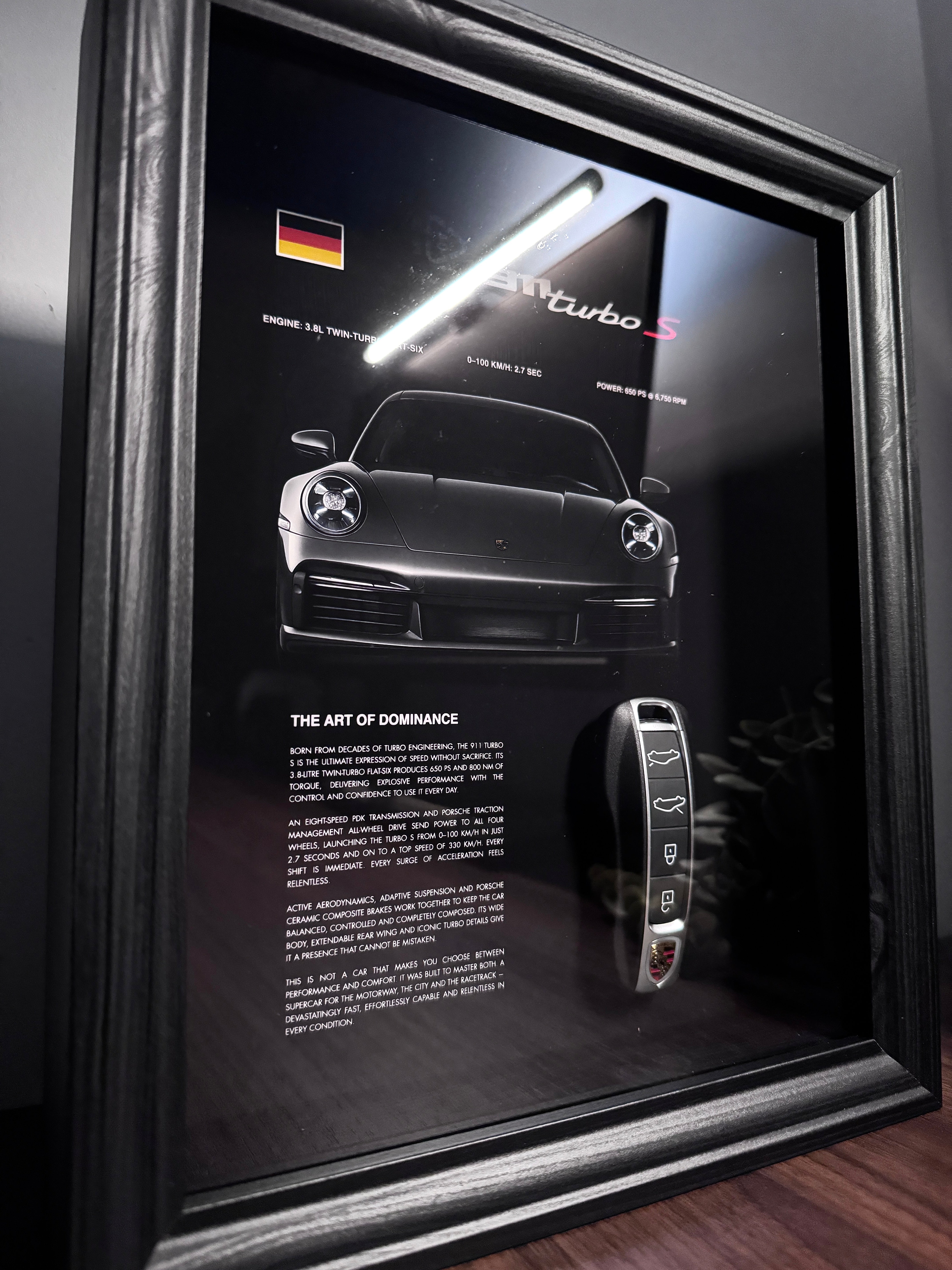 Porsche 911 TURBO S Car Key & Spec Sheet Frame
