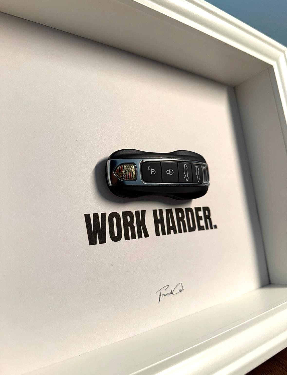 Porsche Key Frame – WORK HARDER (White)