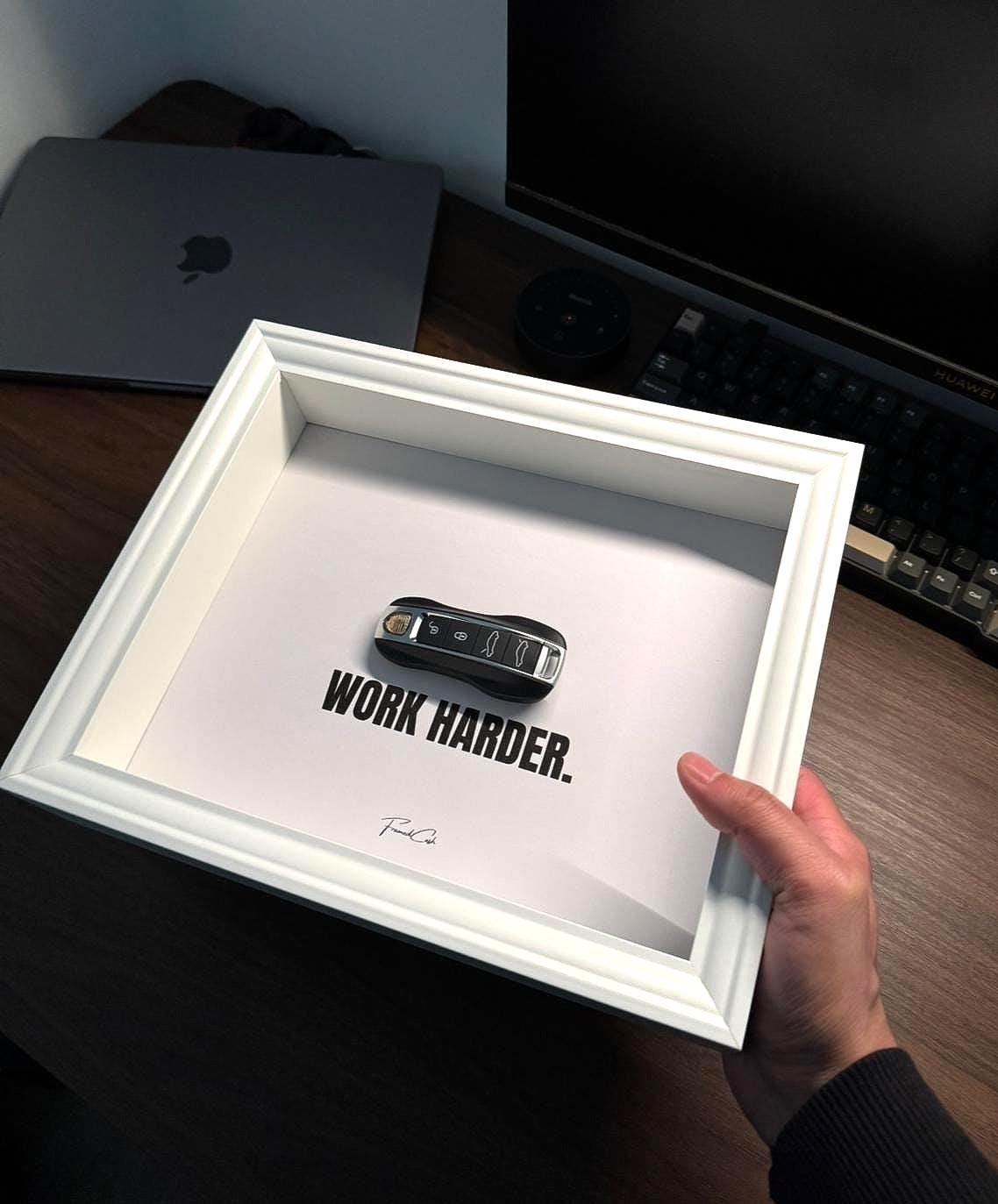 Porsche Key Frame – WORK HARDER (White)