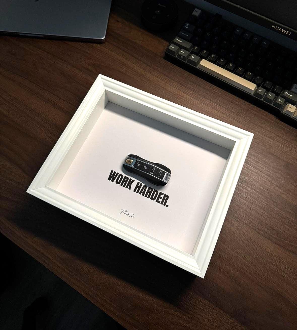 Porsche Key Frame – WORK HARDER (White)