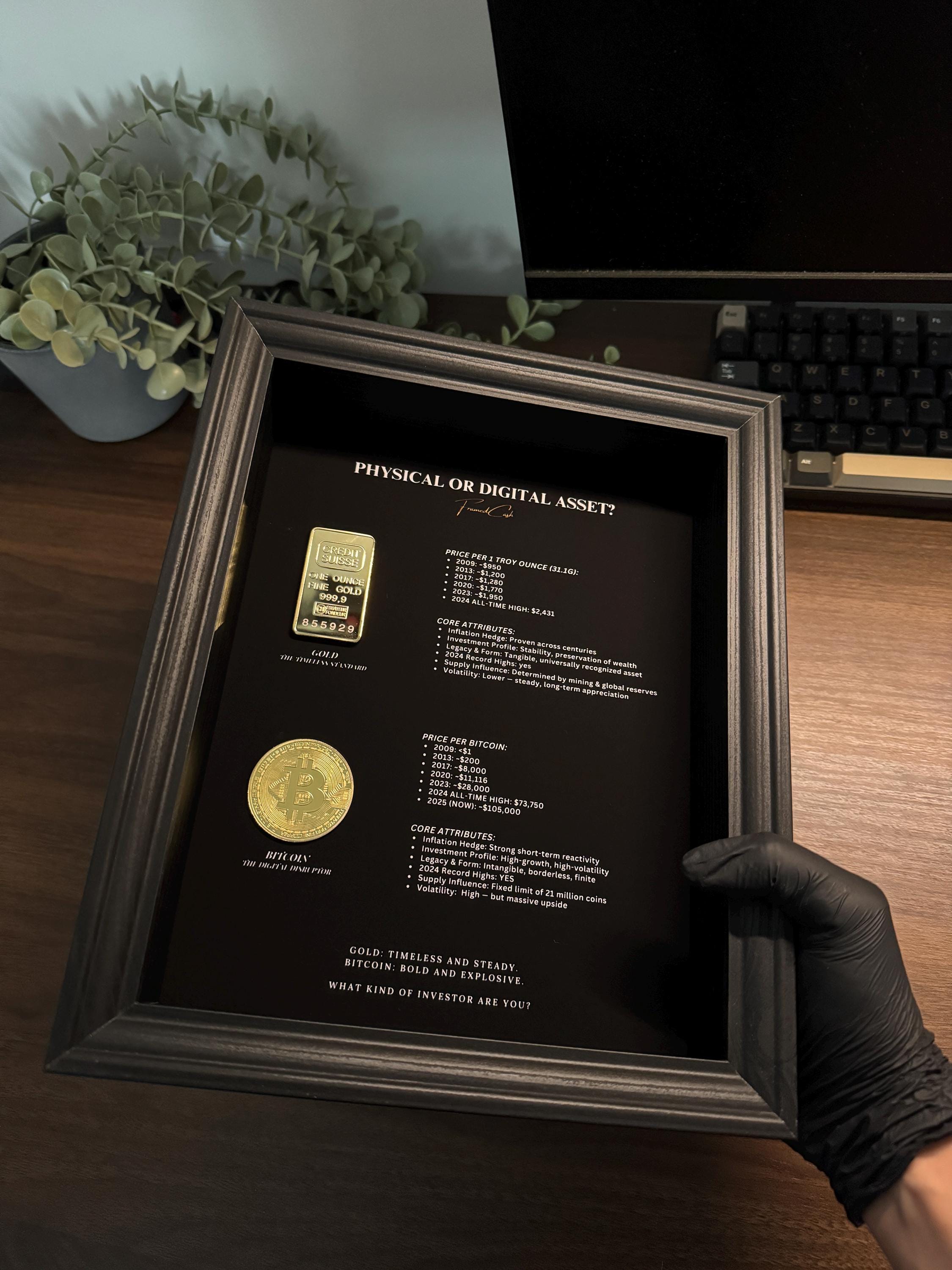 Gold vs Bitcoin Frame | Physical vs Digital Asset Wall Art