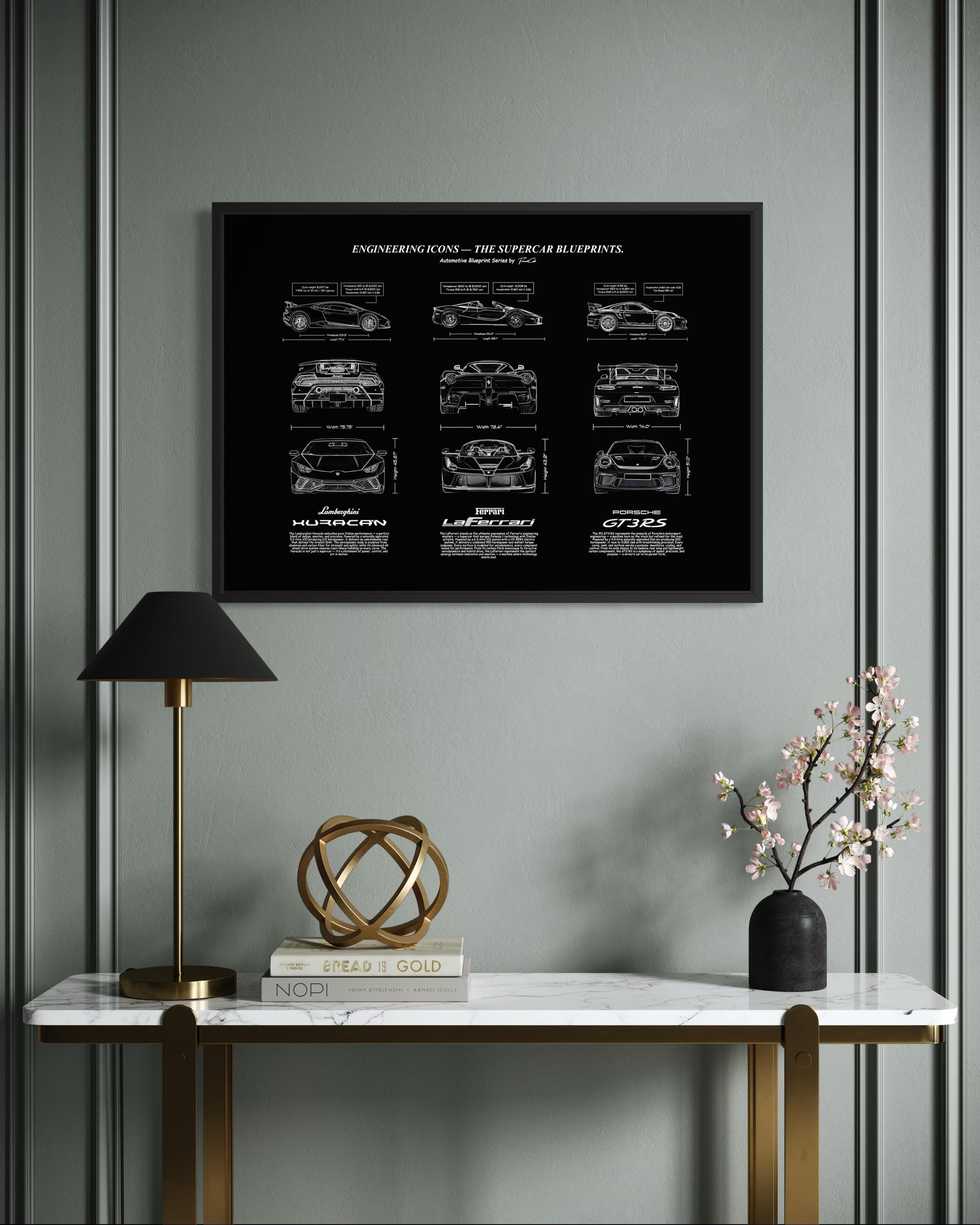 Engineering Icons – The Supercar Blueprints Wall Art Poster Frame (A3)