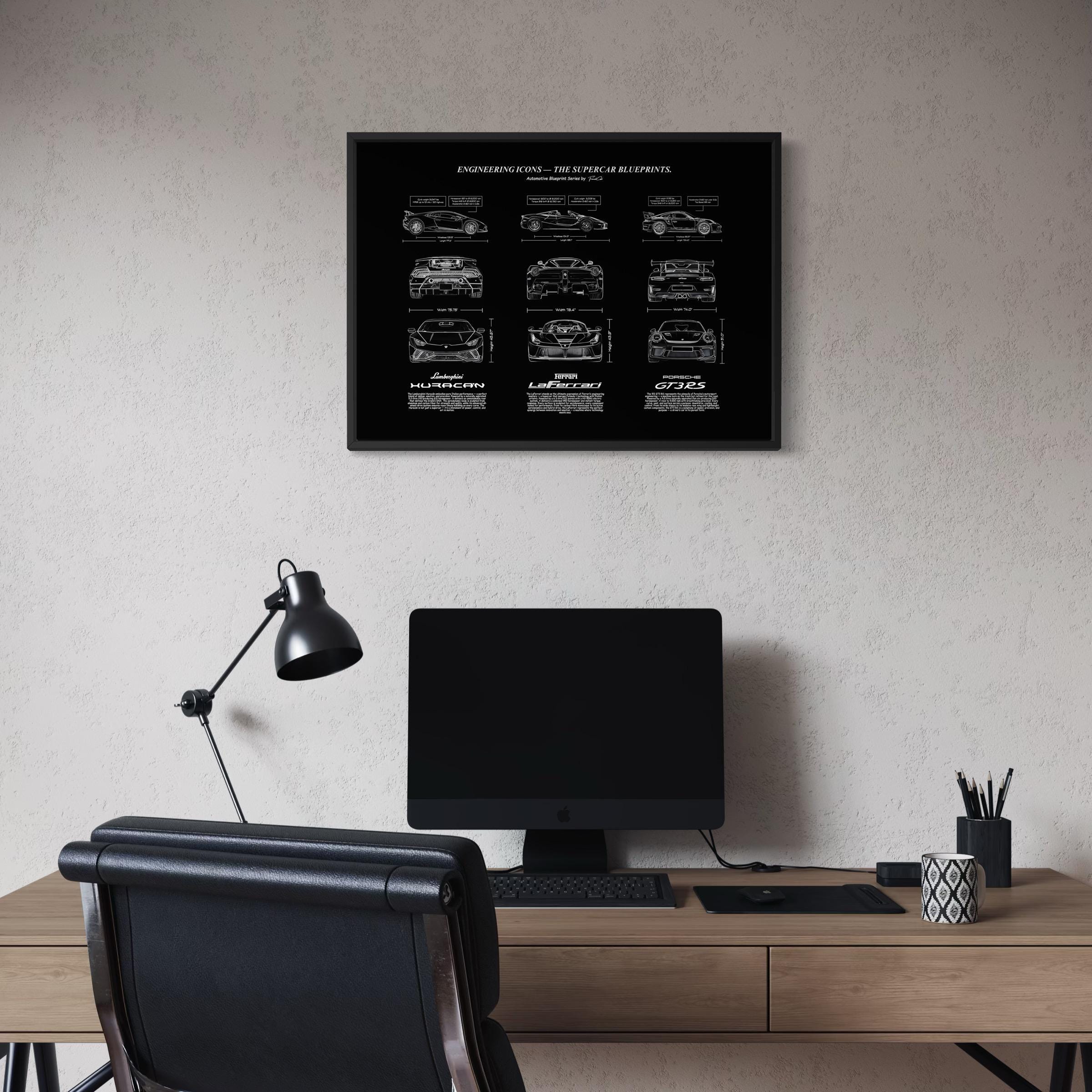 Engineering Icons – The Supercar Blueprints Wall Art Poster Frame (A3)