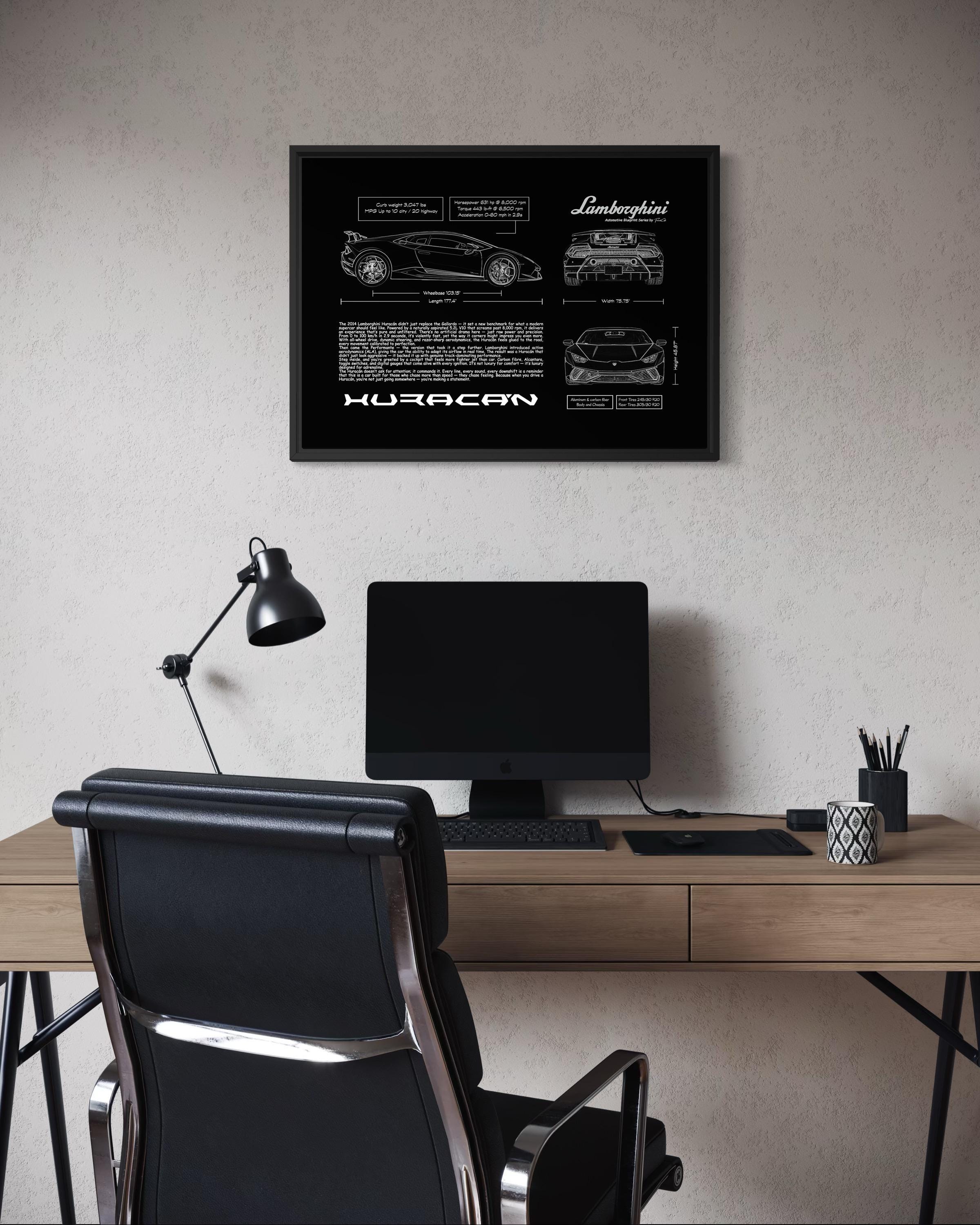 Lamborghini Huracán Blueprint – Wall Art Poster Frame (A3)