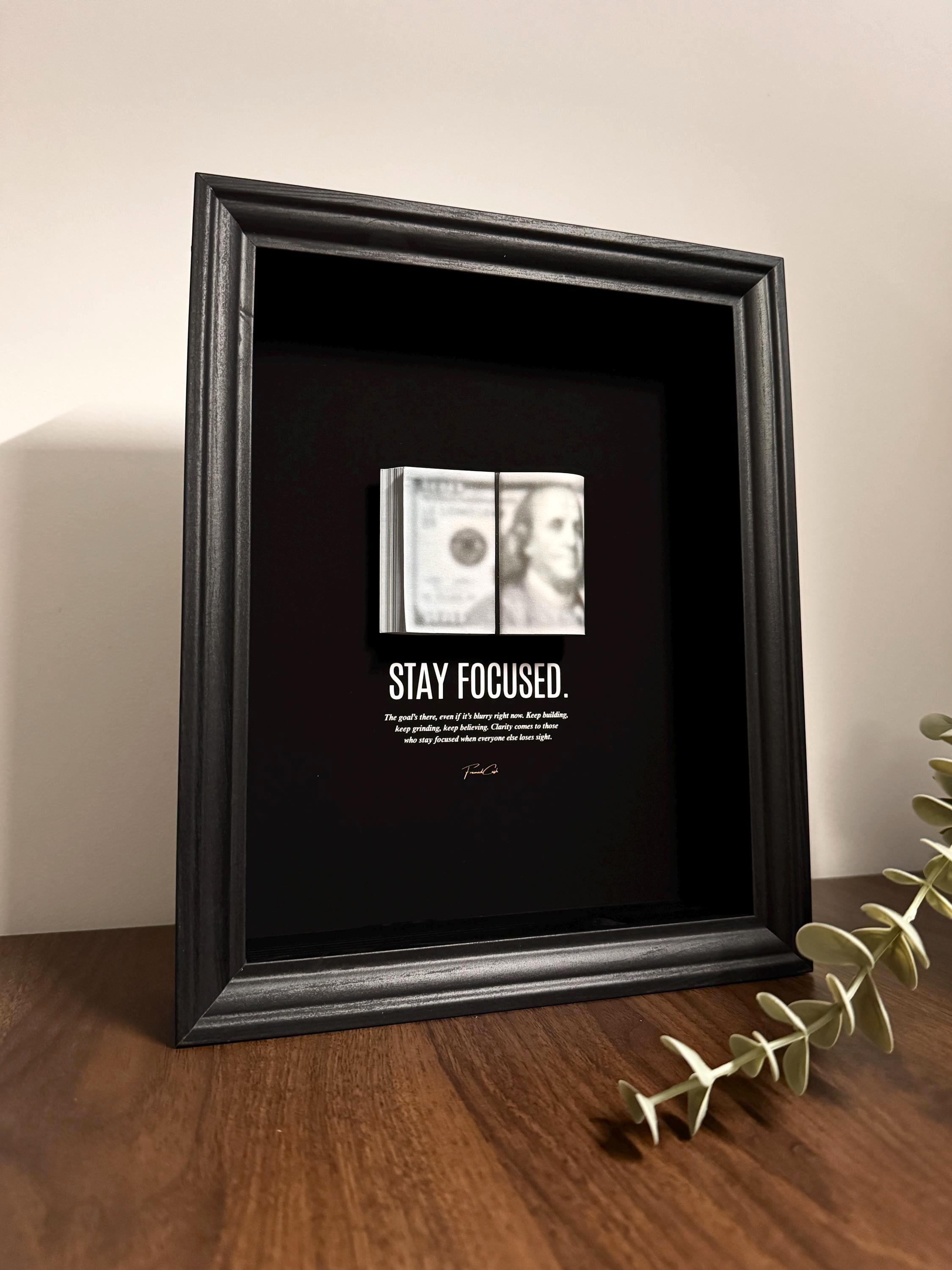Stay Focused Frame by FramedCash – Blurred USD Stack | Motivational Money Art (20x25cm)