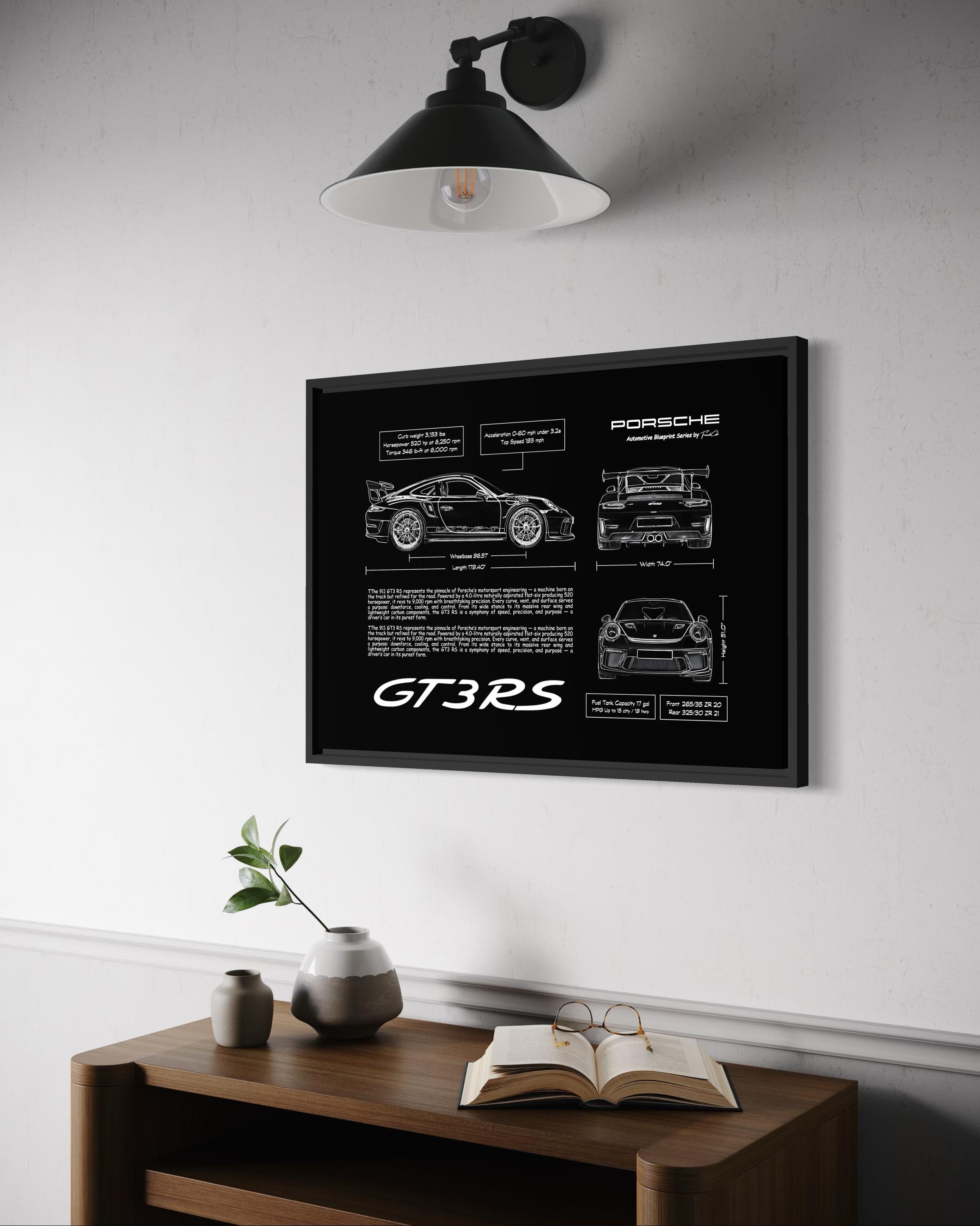 Porsche 911 GT3 RS Blueprint – Wall Art Poster Frame (A3)