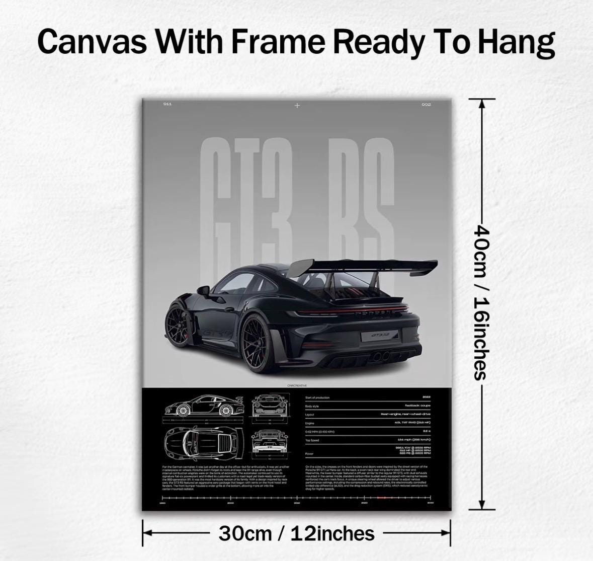 GT3 RS BLUEPRINT – Precision in Motion - Wooden Canvas Poster