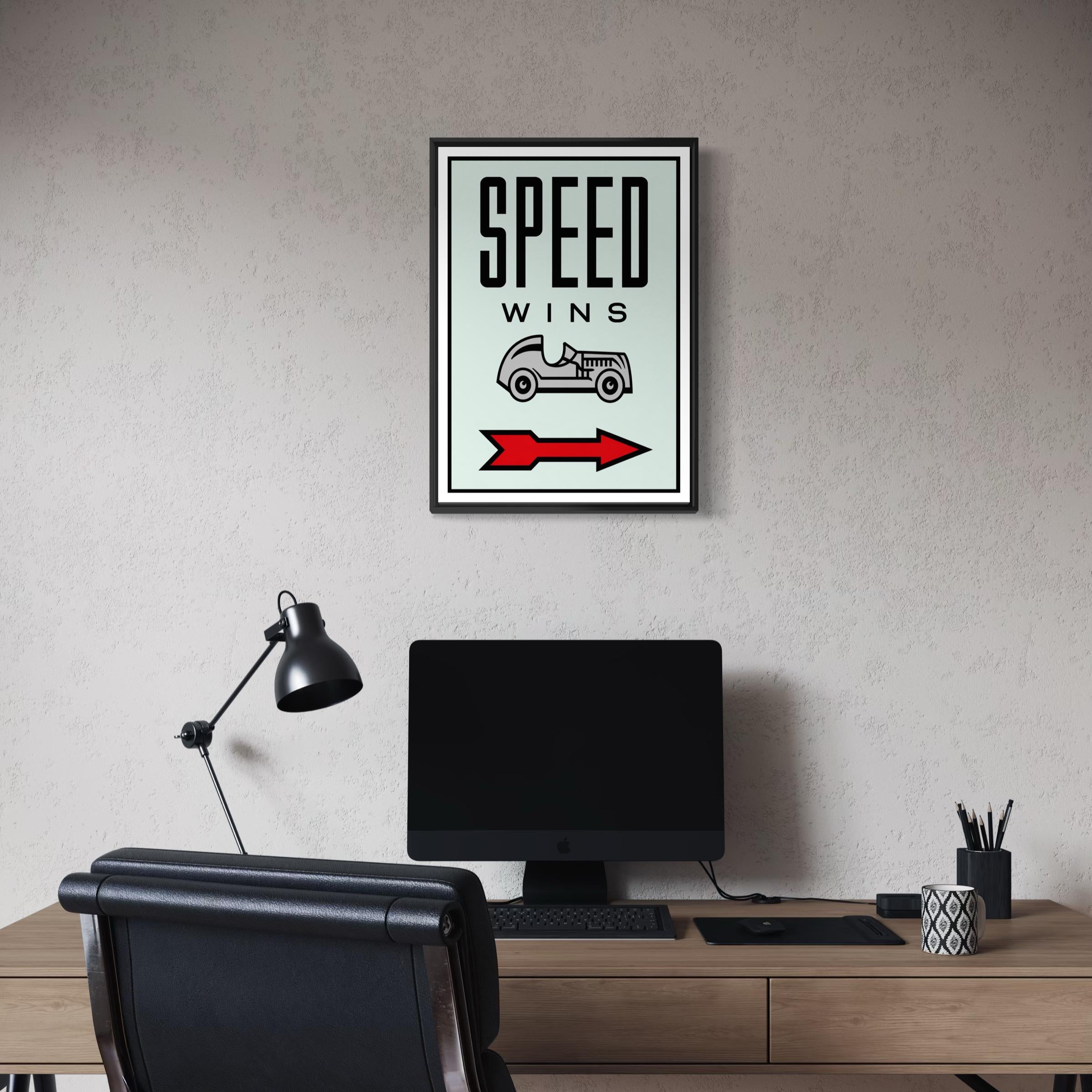 Motivational Poster Framed - Speed Wins – Monopoly Edition (A3 Size)