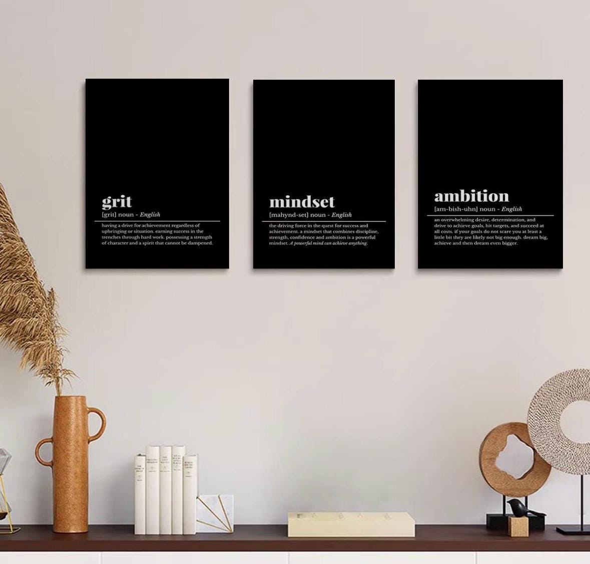 The Trinity Of Discipline – Grit. Mindset. Ambition. - Set of 3 Wooden Canvas Poster