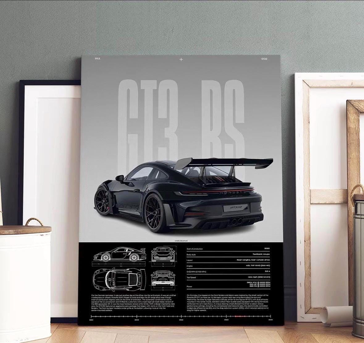 GT3 RS BLUEPRINT – Precision in Motion - Wooden Canvas Poster