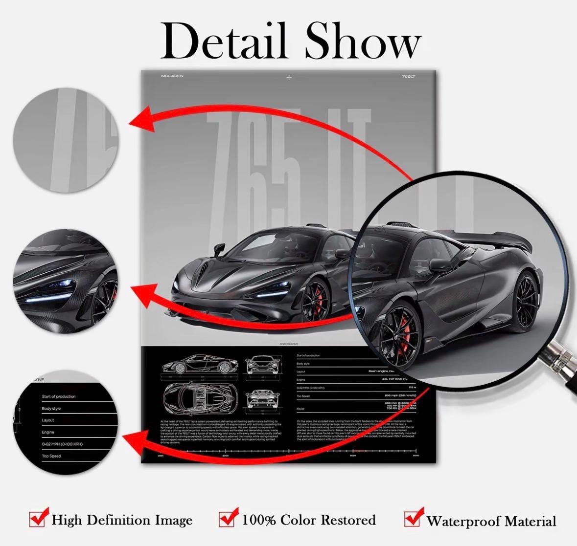 MCLAREN 765LT – Engineered Extremes - Wooden Canvas Poster