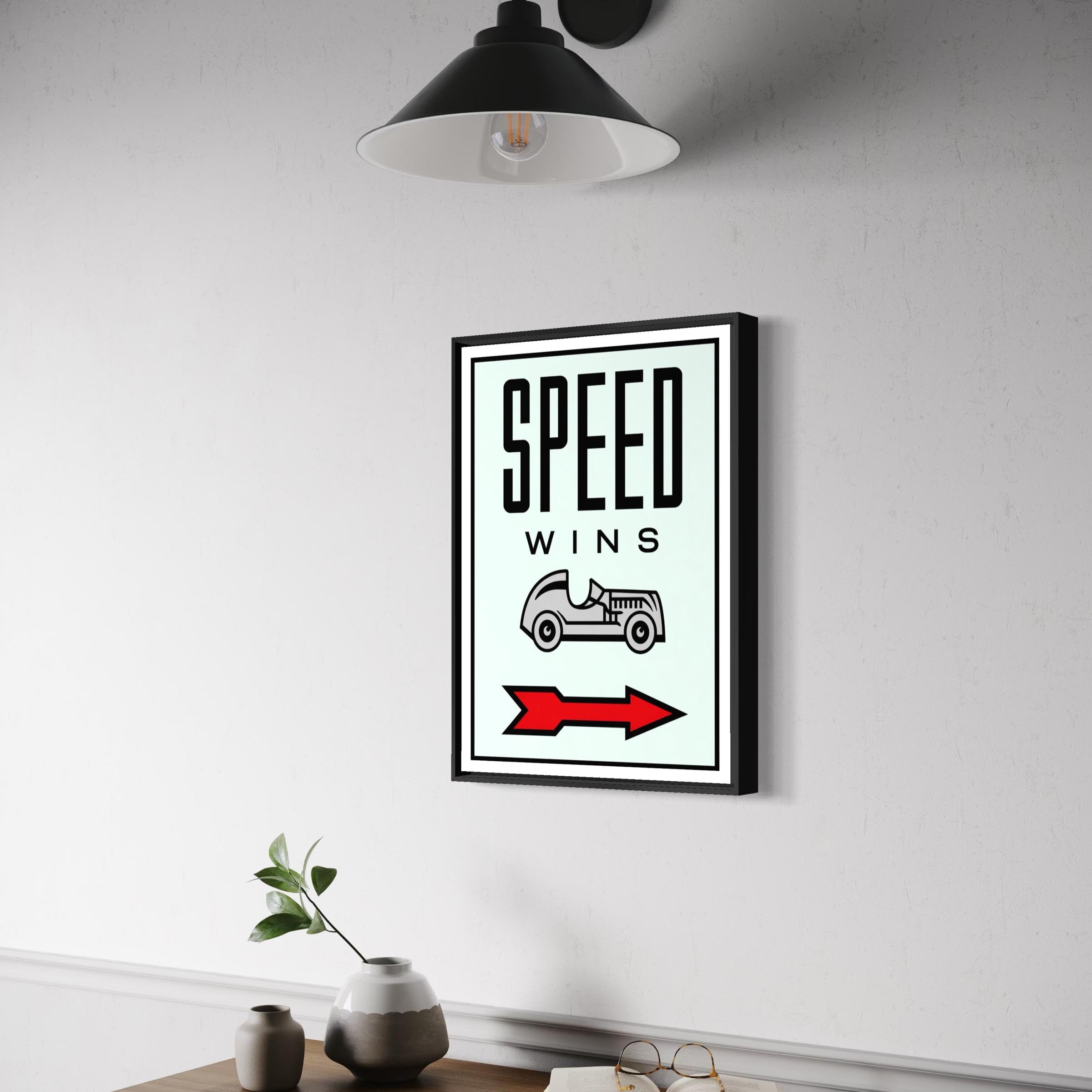 Motivational Poster Framed - Speed Wins – Monopoly Edition (A3 Size)