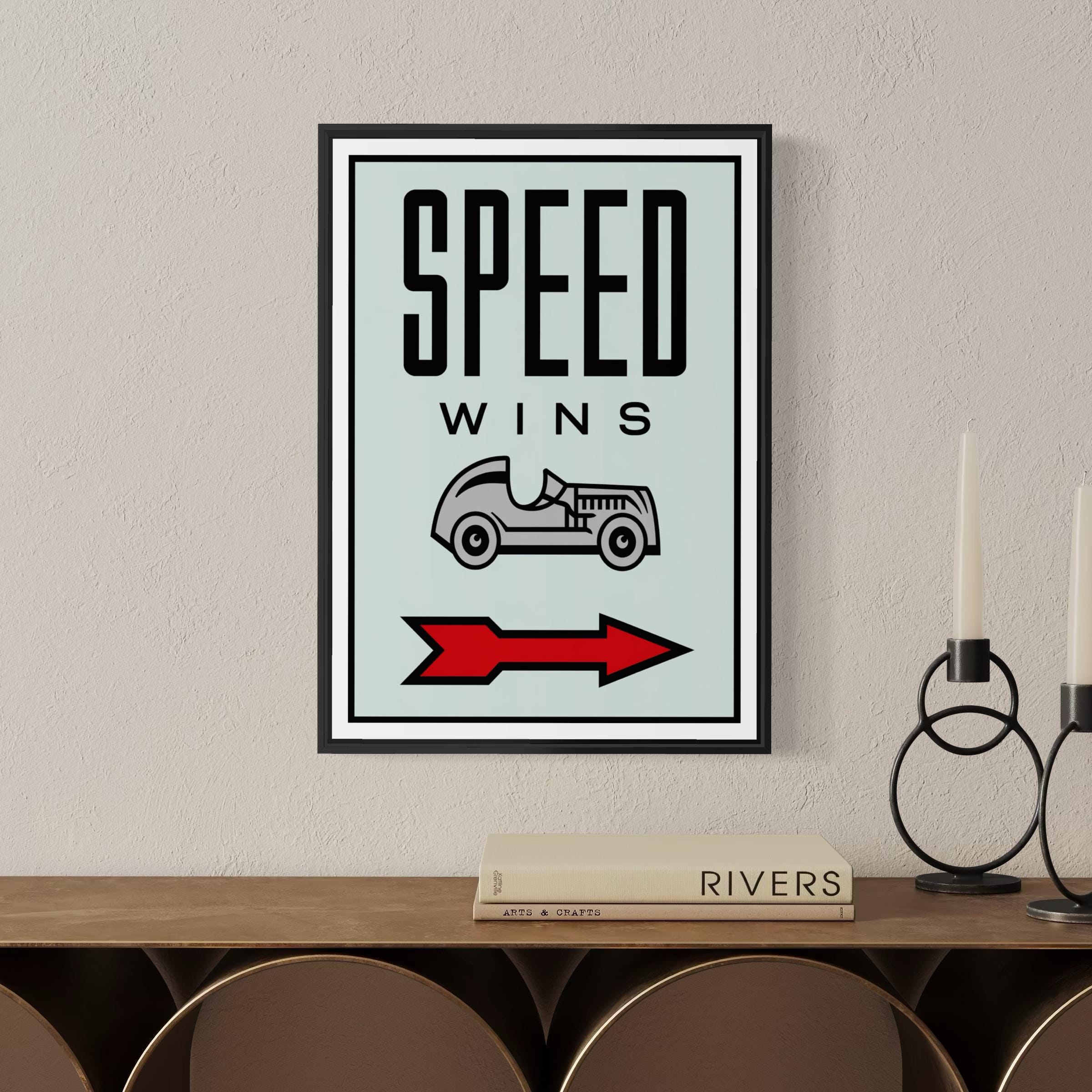 Motivational Poster Framed - Speed Wins – Monopoly Edition (A3 Size)
