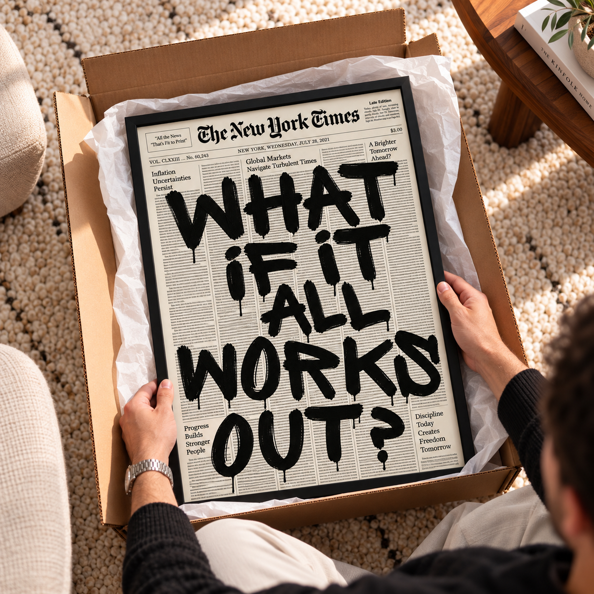 WHAT IF IT ALL WORKS OUT? – MOTIVATIONAL POSTER FRAMED (42x30CM)