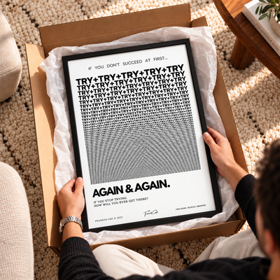 TRY AGAIN & AGAIN – MOTIVATIONAL POSTER FRAMED (42x30CM)