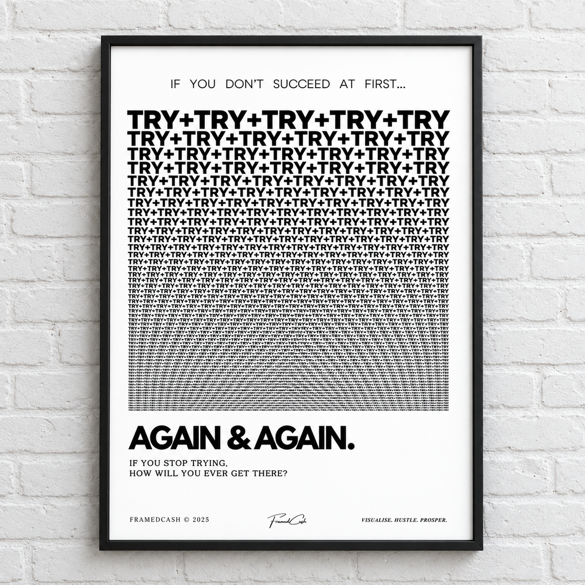 TRY AGAIN & AGAIN – MOTIVATIONAL POSTER FRAMED (42x30CM)