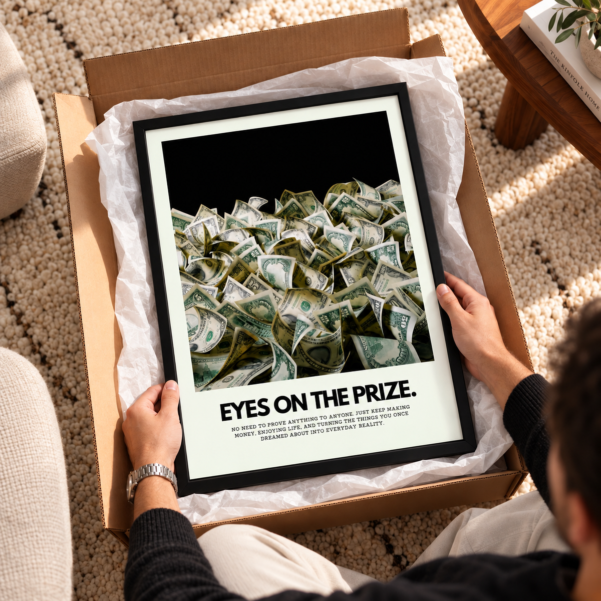 EYES ON THE PRIZE – MONEY MOTIVATIONAL POSTER FRAMED (42x30CM)