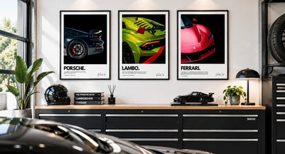 PORSCHE, FERRARI & LAMBO – SET OF 3 FRAMED POSTERS (42x30CM EACH)