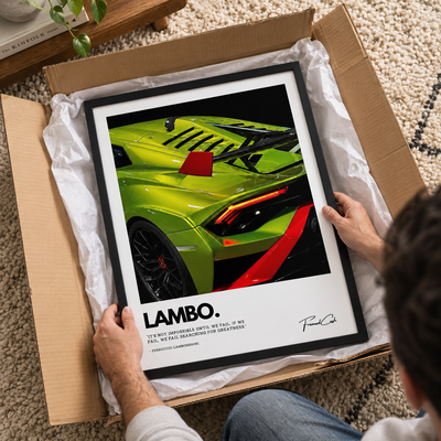PORSCHE, FERRARI & LAMBO – SET OF 3 FRAMED POSTERS (42x30CM EACH)