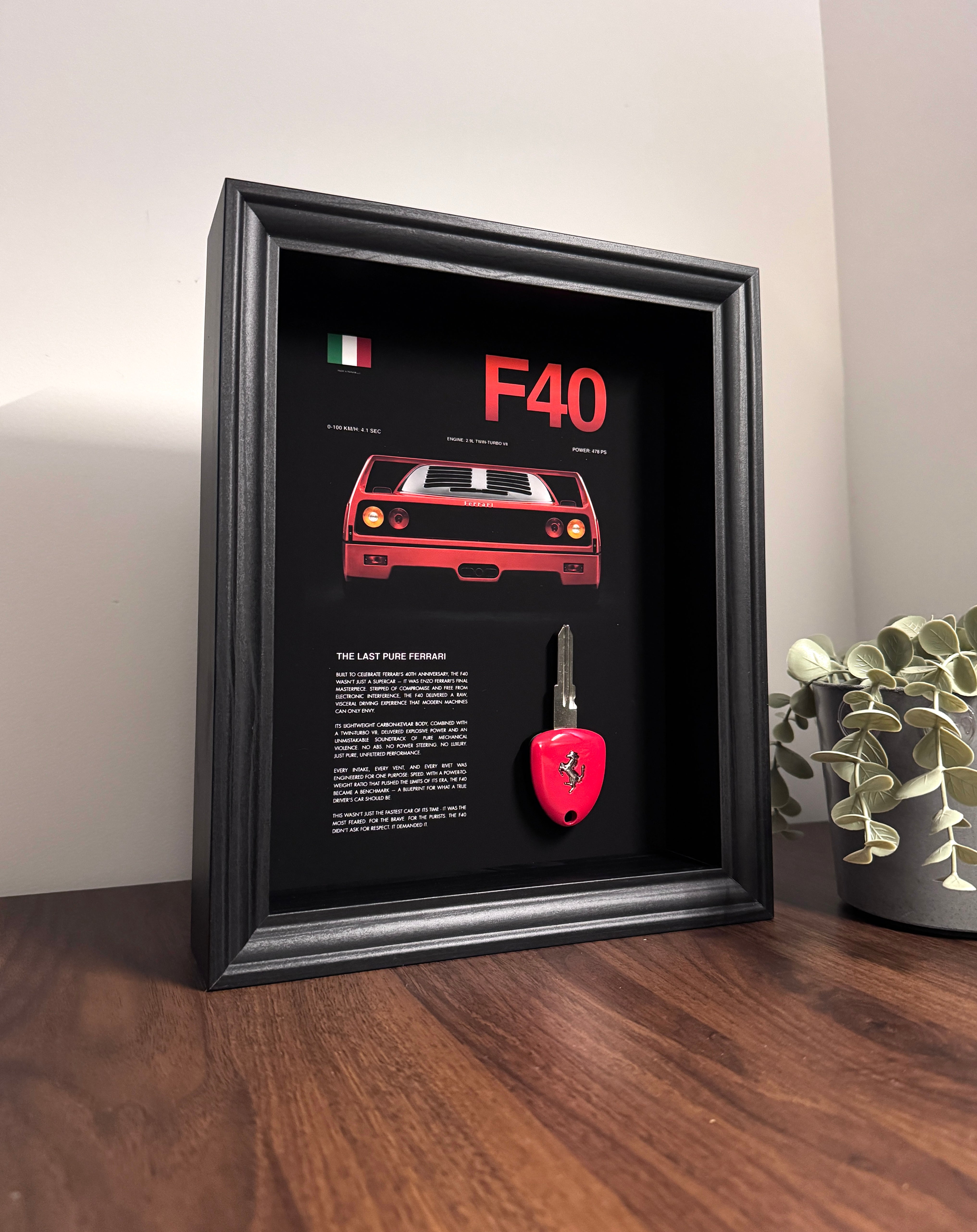 Ferrari F40 Key & Spec Sheet Frame