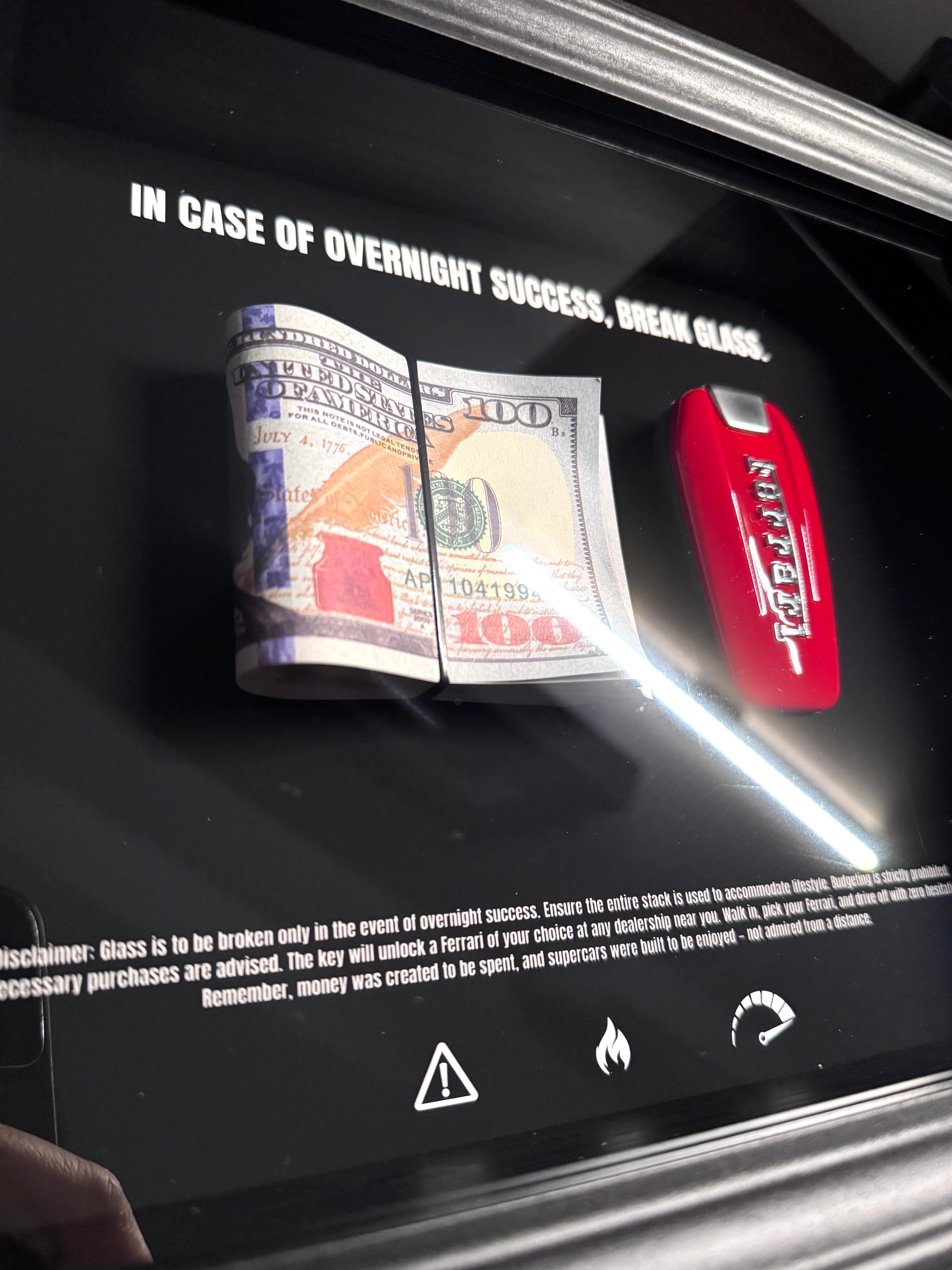 In case of overnight success, BREAK GLASS - USD Stack & Ferrari Edition