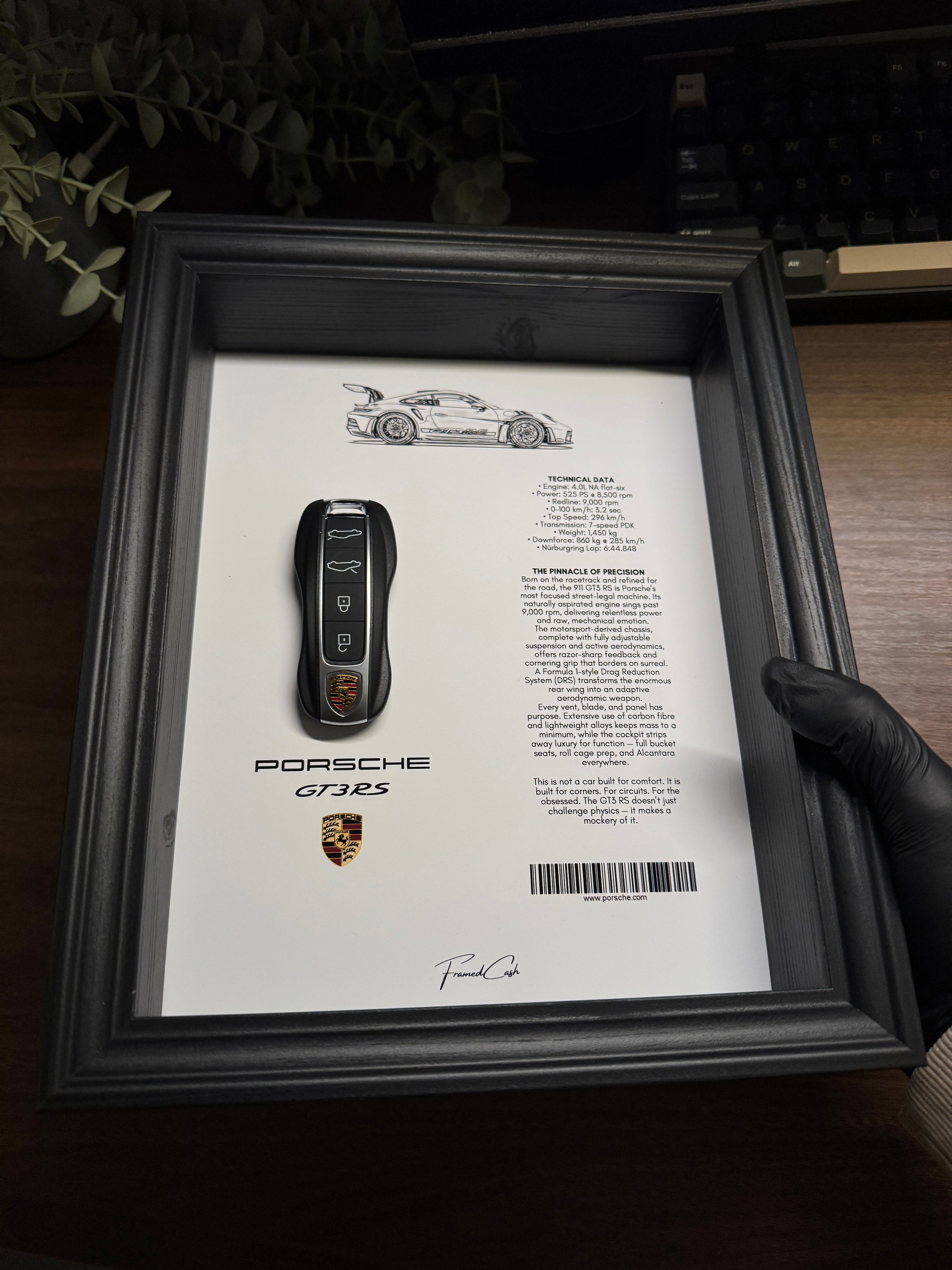 Porsche GT3 RS Car Key & Spec Sheet Frame