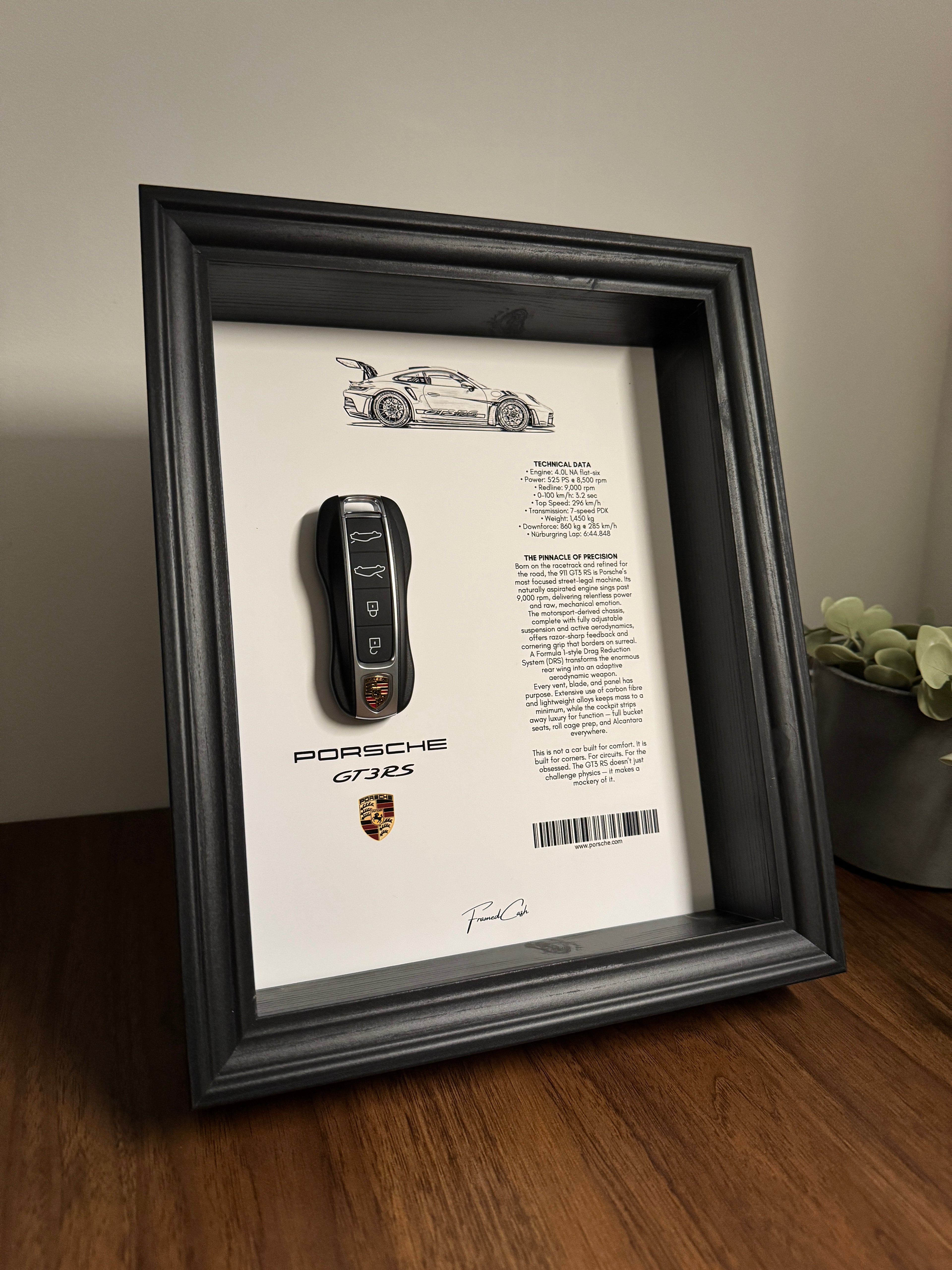 Porsche GT3 RS Car Key & Spec Sheet Frame