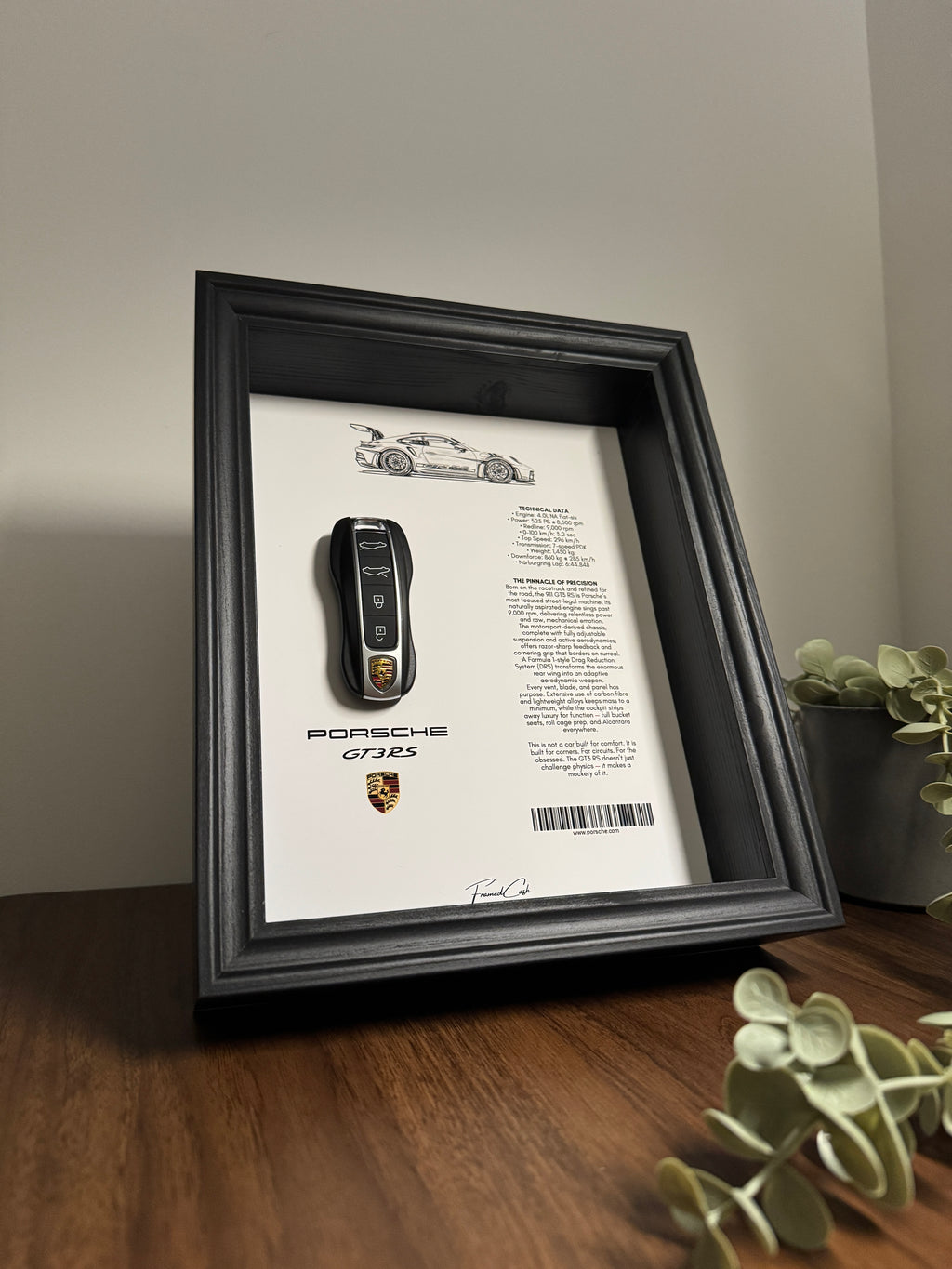 Porsche GT3 RS Car Key & Spec Sheet Frame