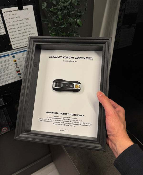 Motivational Porsche Key Frame by FramedCash | Designed for the Disciplined Collection | 25x20cm Wall Décor