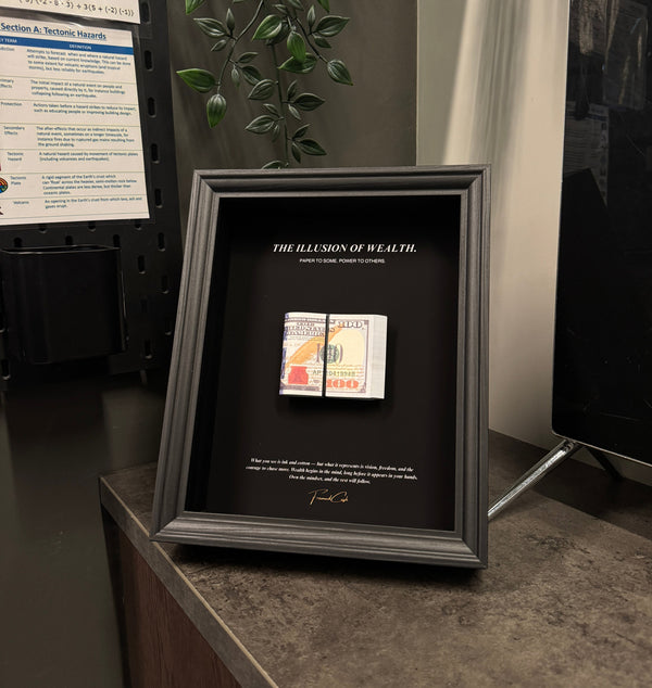 The Illusion of Wealth Frame by FramedCash | 25x20cm USD Stack Frame | Luxury Money Wall Art Frame