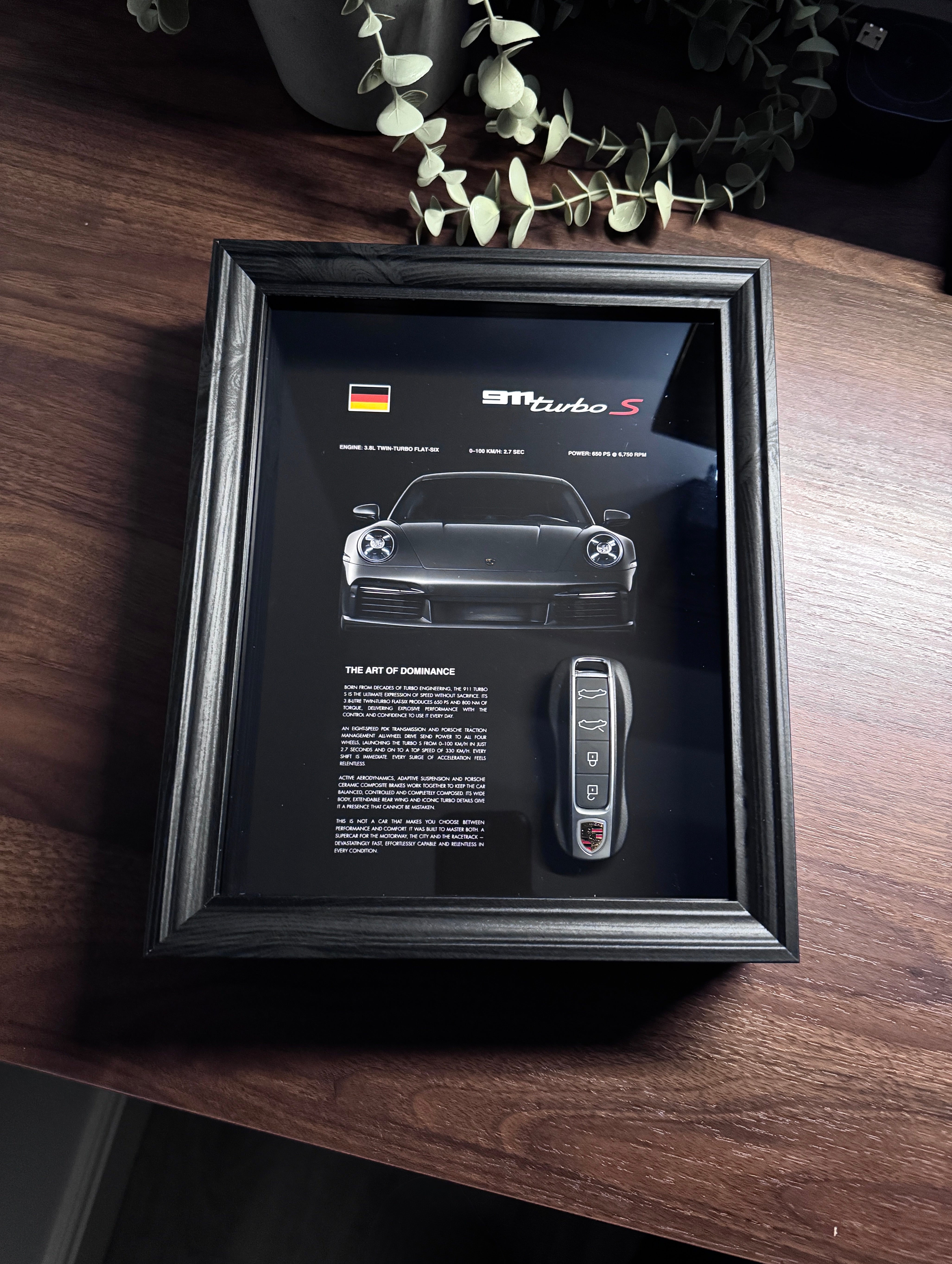 Porsche 911 TURBO S Car Key & Spec Sheet Frame
