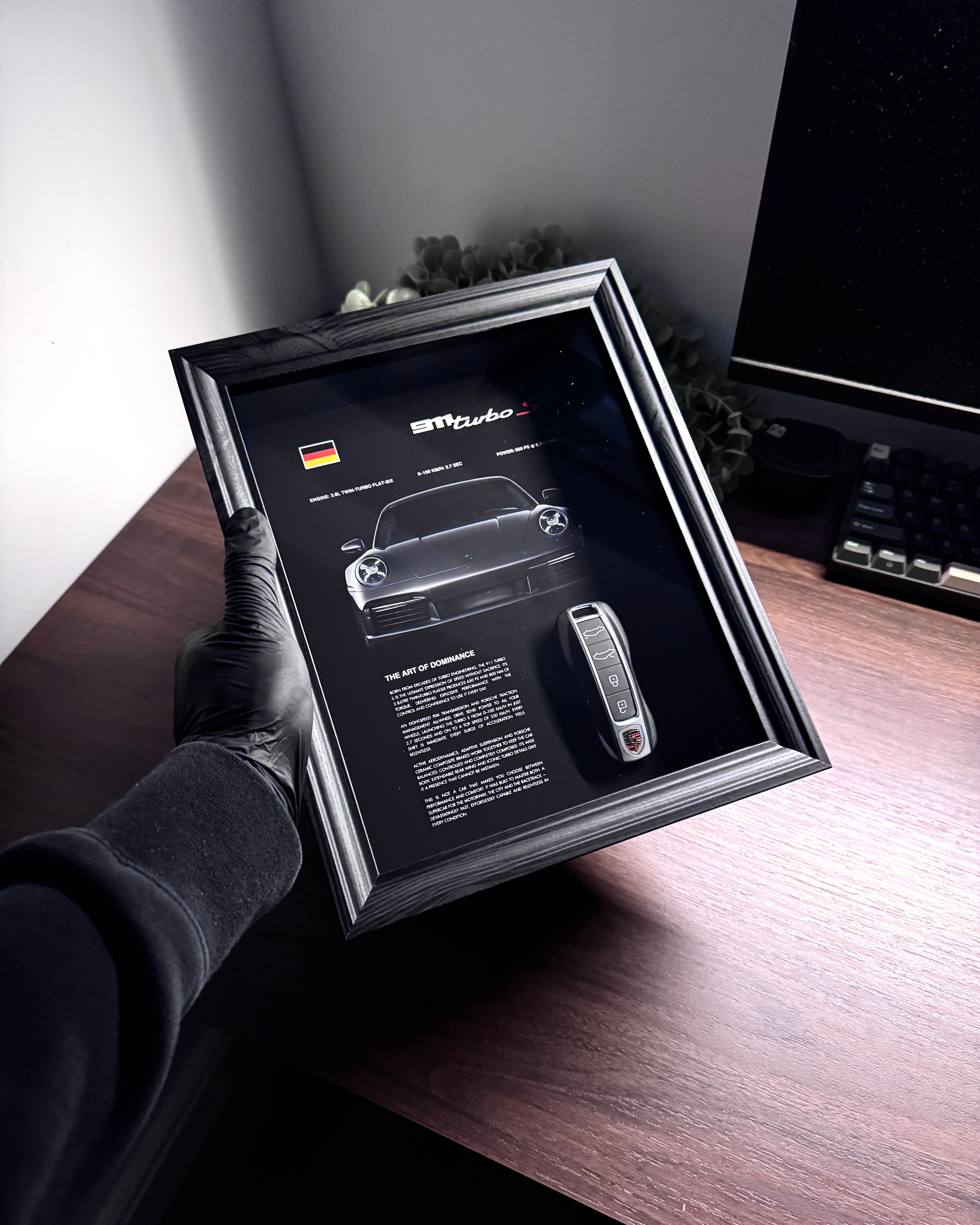 Porsche 911 TURBO S Car Key & Spec Sheet Frame