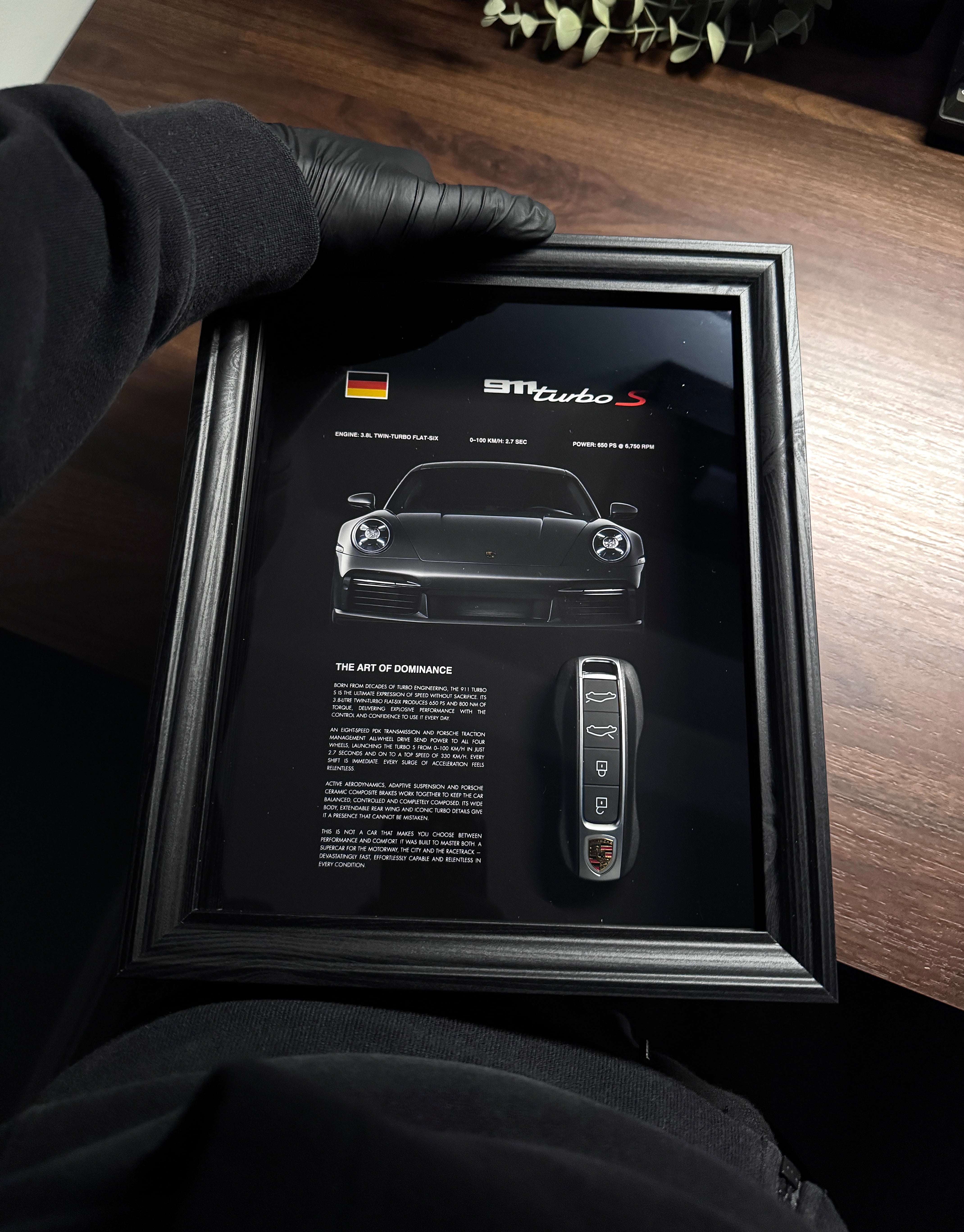 Porsche 911 TURBO S Car Key & Spec Sheet Frame