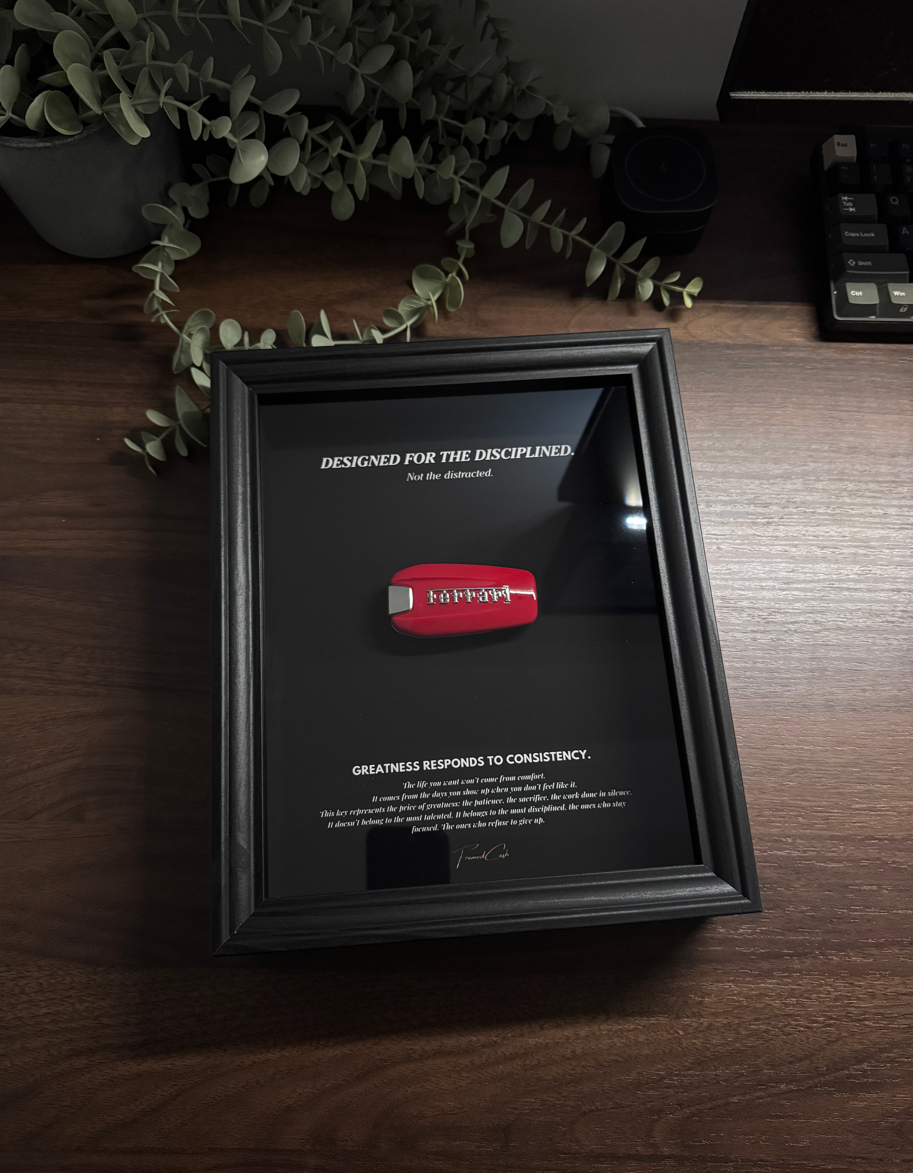 Designed for the Disciplined - Motivational Ferrari Key Frame (Black Edition)