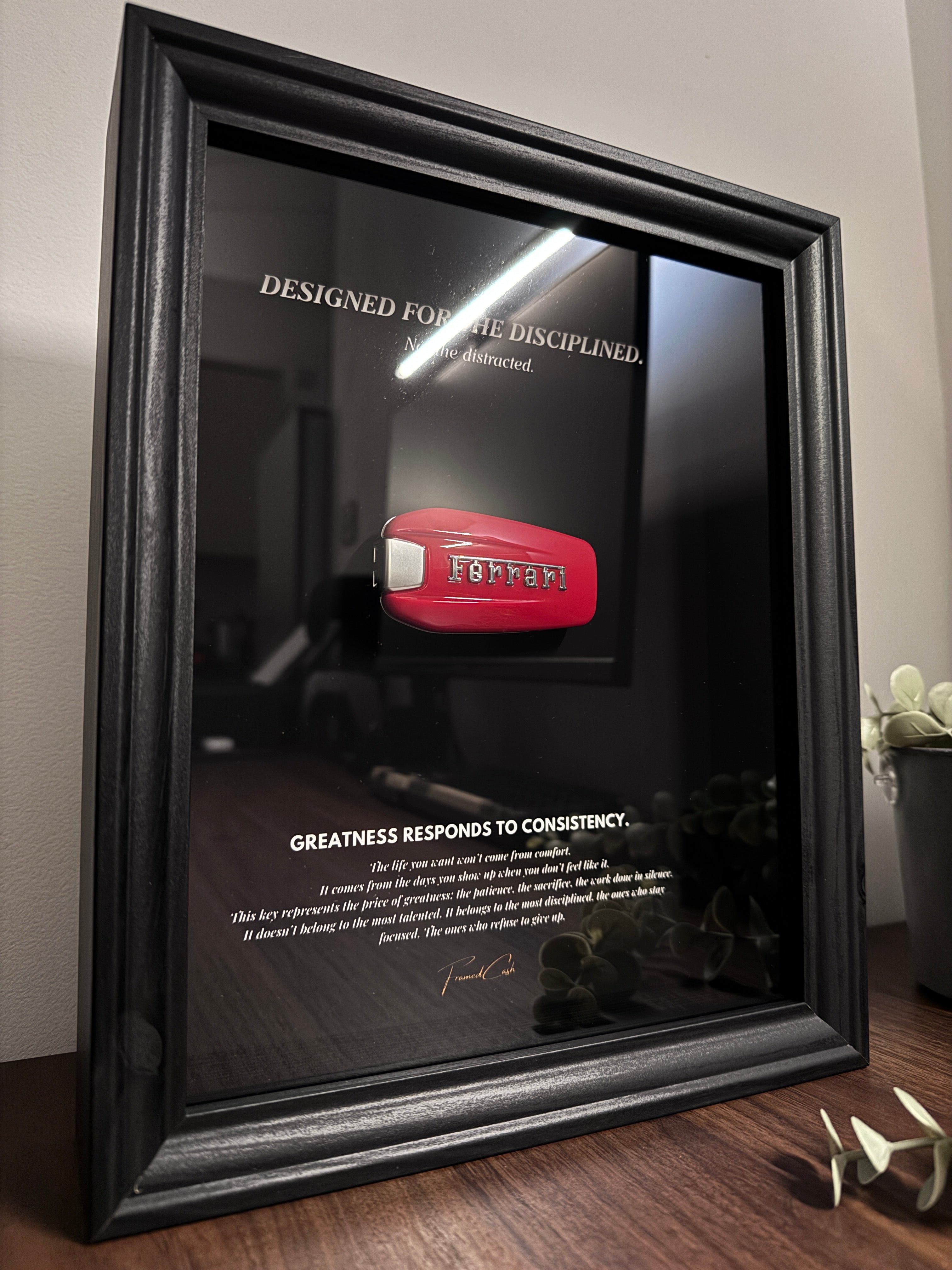 Designed for the Disciplined - Motivational Ferrari Key Frame (Black Edition)