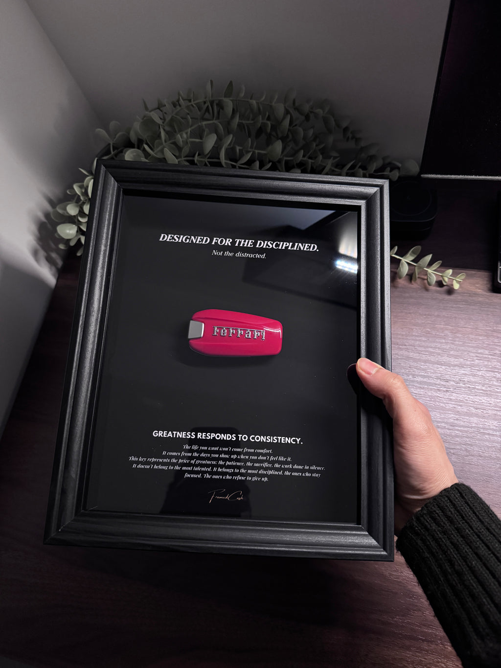 Designed for the Disciplined - Motivational Ferrari Key Frame (Black Edition)