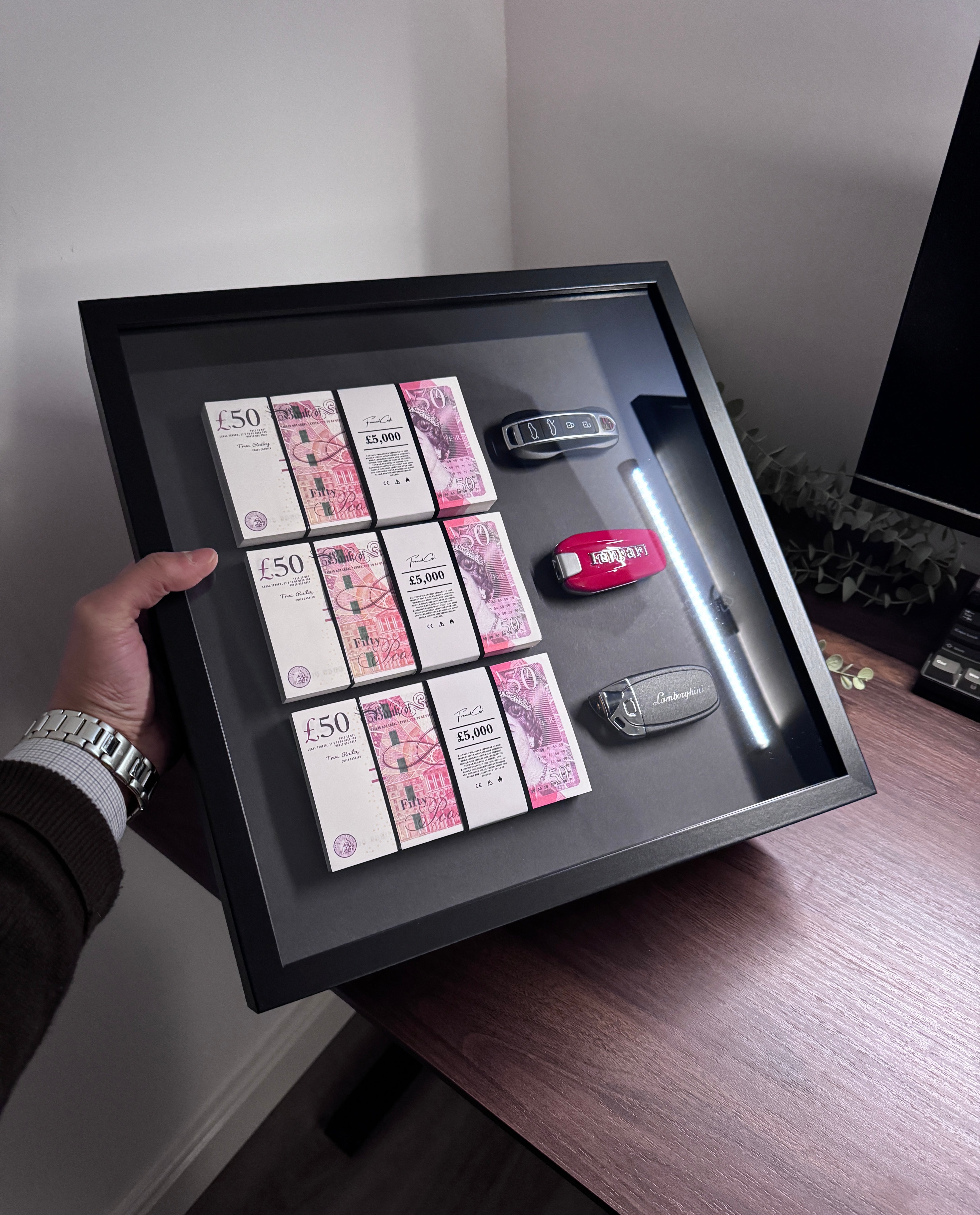 The Wealth Display – GBP & Supercar Keys – FramedCash