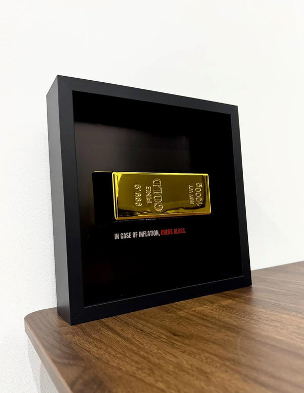Gold Bar Frame – "In Case of Inflation, Break Glass" (10x10") @FramedCash