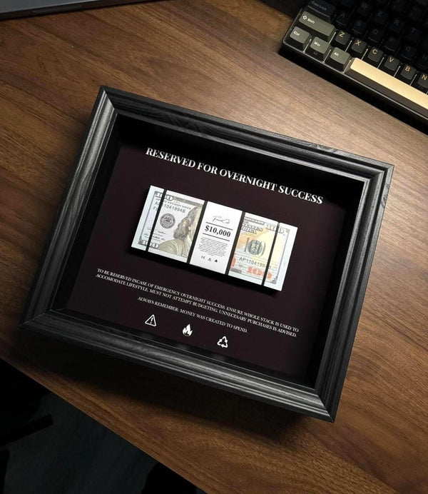 Reserved for Overnight Success 10K Dollar Stack Frame by FramedCash | Luxury Money Wall Art Decór | 25x20cm