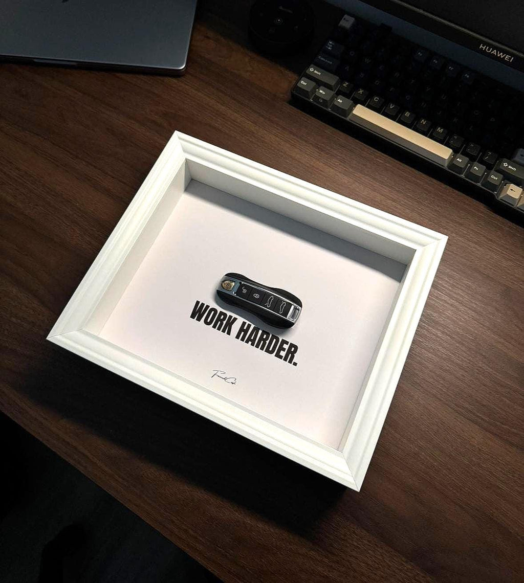 Porsche Key Frame – WORK HARDER (White)