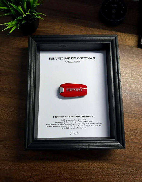 Motivational Ferrari Key Frame by FramedCash | Designed for the Disciplined Collection | 25x20cm Wall Décor