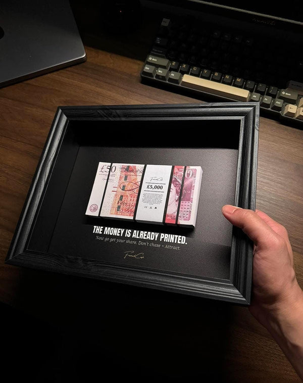 Pound Money Wall Art Frame by FramedCash | The Money Is Already Printed Frame Decór | 5K GBP Stack Frame | 25x20cm | LIMITED EDITION