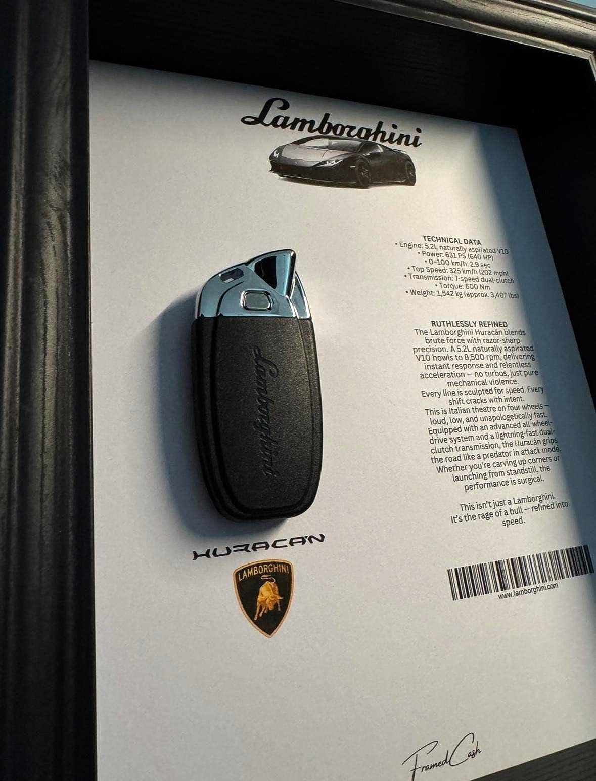 Lamborghini Huracán Key & Spec Sheet Frame