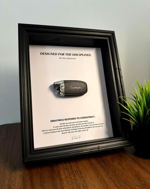 Motivational Lamborghini Key Frame by FramedCash | Designed for the Disciplined Collection | 25x20cm Wall Décor