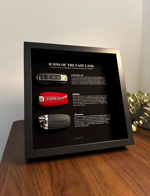 Icons of the Fast Lane by FramedCash | Porsche, Ferrari & Lamborghini Key Wall Frame | 25x25cm Motivational Decor for Car Lovers