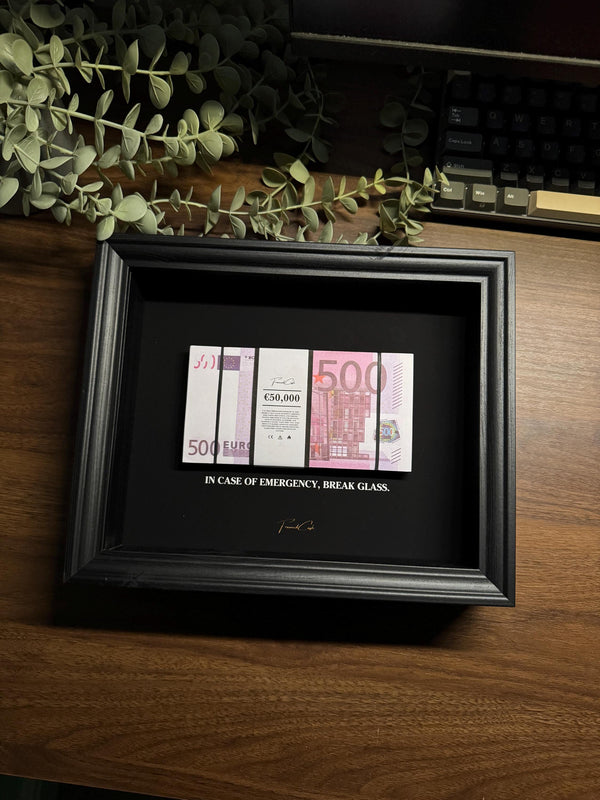 In Case of Emergency Euro Cash Frame by FramedCash | 25x20cm Luxury Money Wall Art